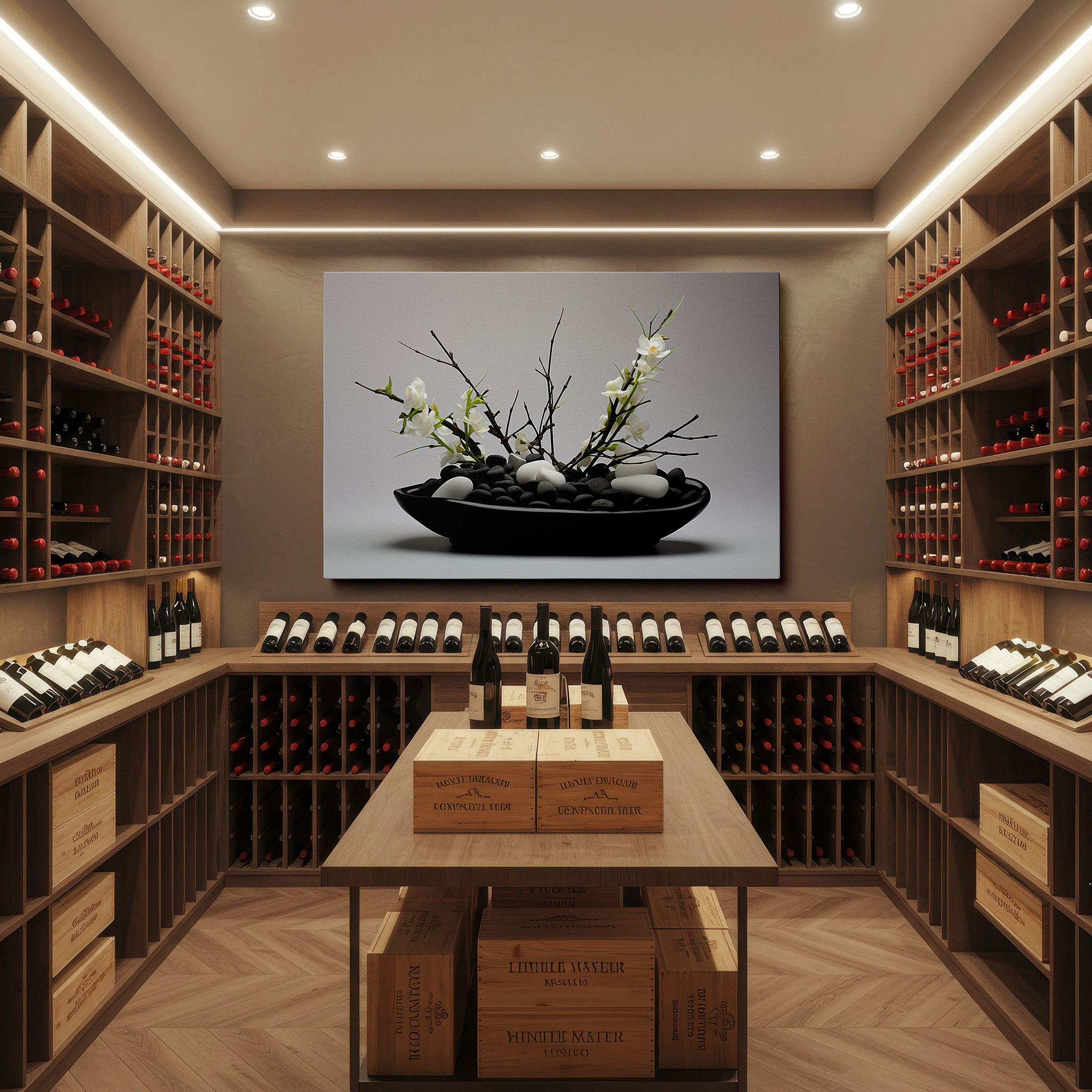 Aligned with a curated gallery wall of abstract artworks — serene black stones and elegant white orchids - a symphony of natural beauty and peace large wall art, canvas wall art, wall decor, office art
