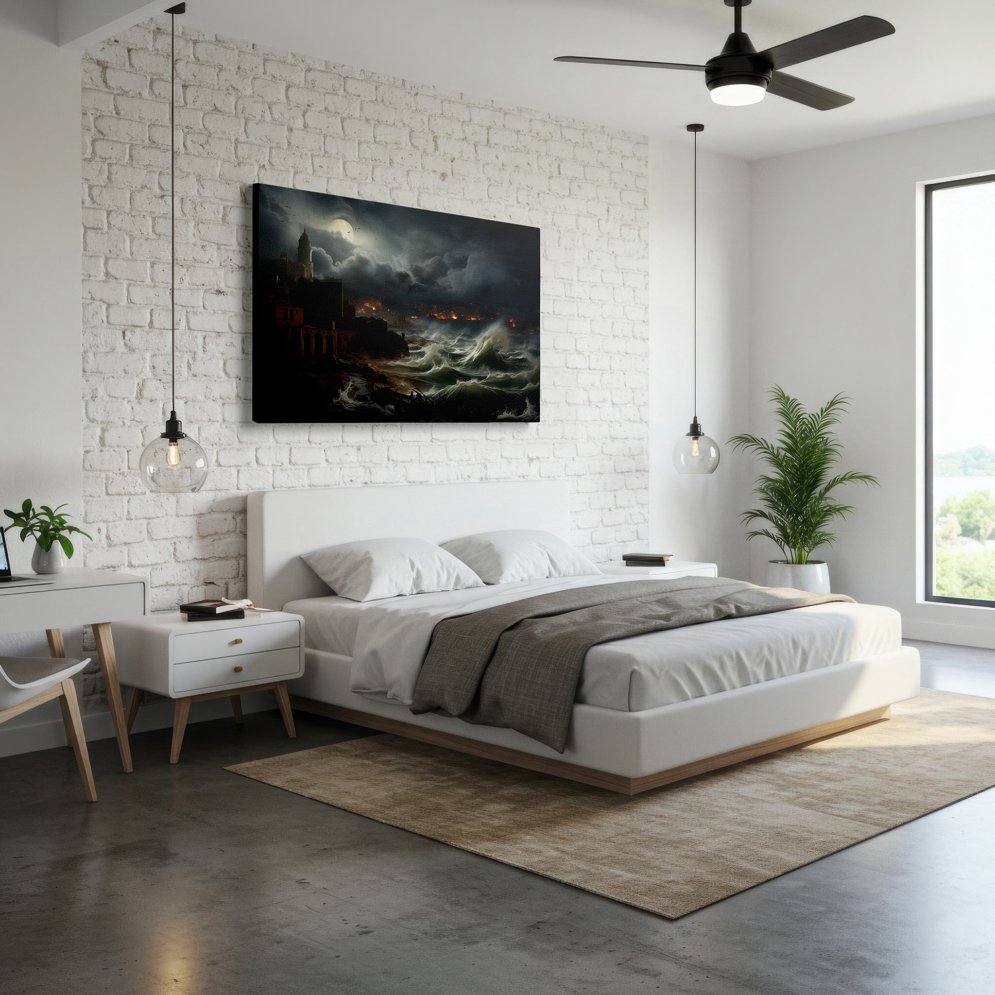 Aligned with a curated gallery wall of abstract artworks — storm-damaged coastal scene and human vulnerability large wall art, canvas wall art, wall decor, office wall art, bedroom wall art