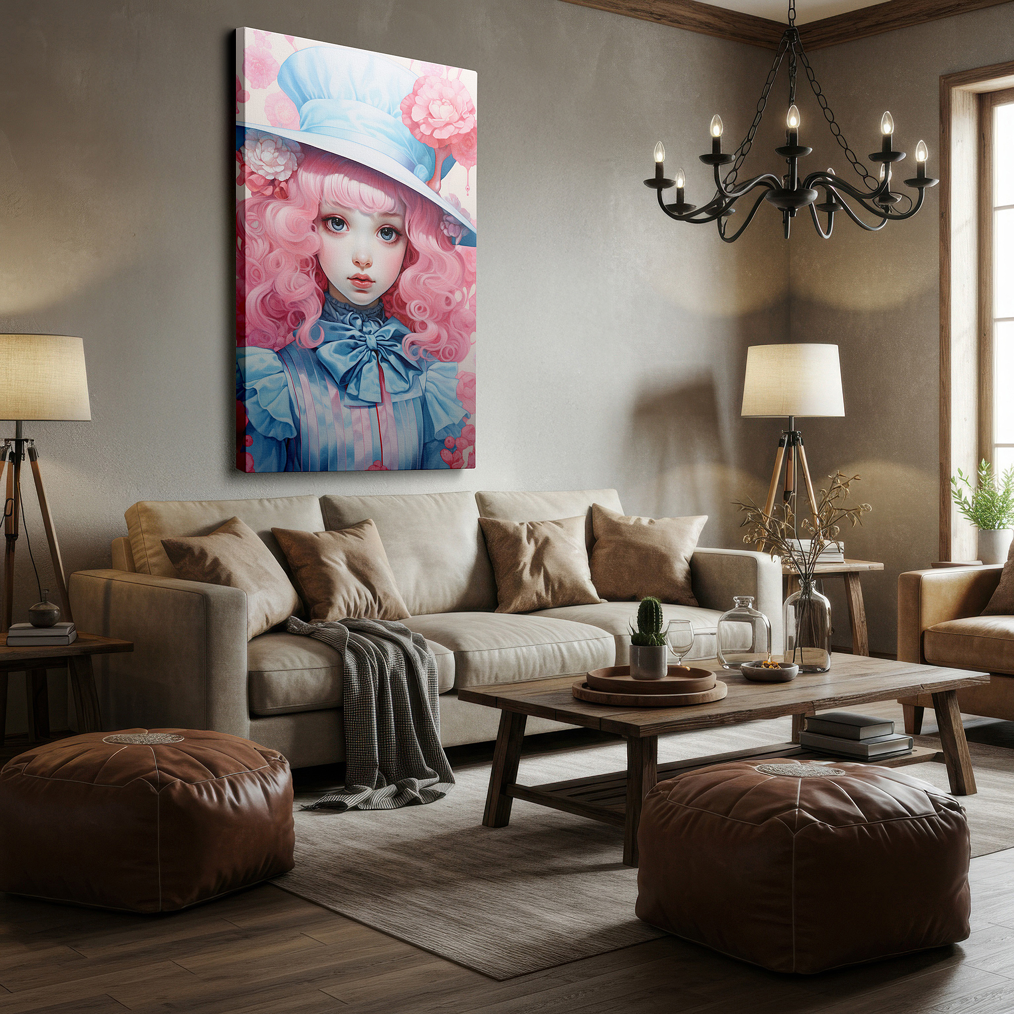 Aligned with a curated gallery wall of abstract artworks — vibrant pink curls and floral fantasy large canvas wall art for office, bedroom, and living room decor