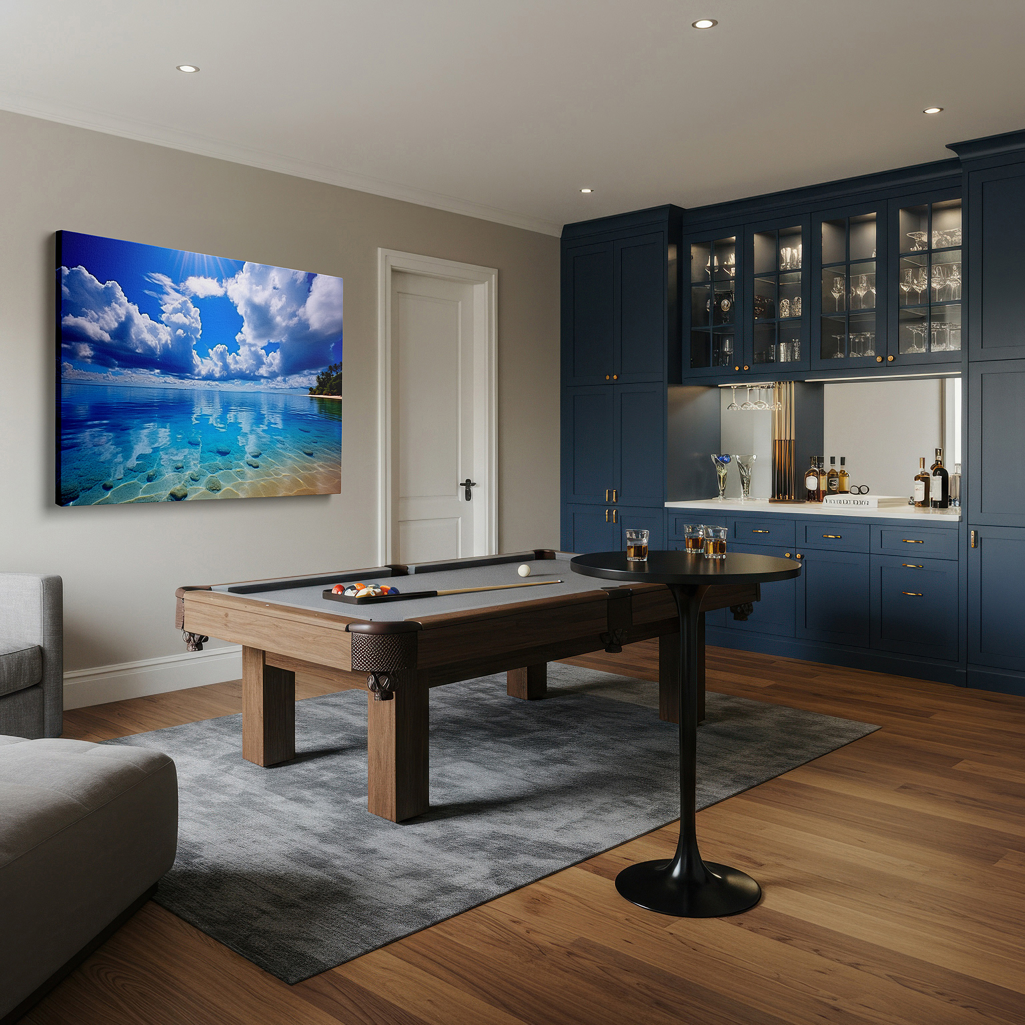 Available in 30×20 cm — a subtle addition to small personal spaces — abstract ocean waves in vibrant blues: symbolizing renewal and infinite opportunities - large wall art, canvas wall art, wall decor for office
