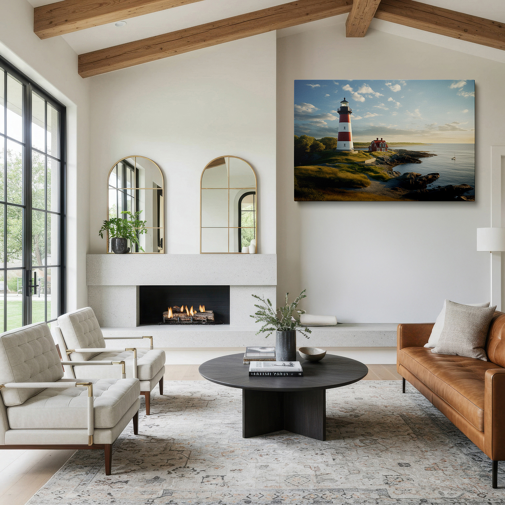 Available in 30×20 cm — a subtle addition to small personal spaces — coastal calm and lighthouse direction - a perfect mix of nature and architecture: large wall art, canvas wall art, wall decor, office wall art