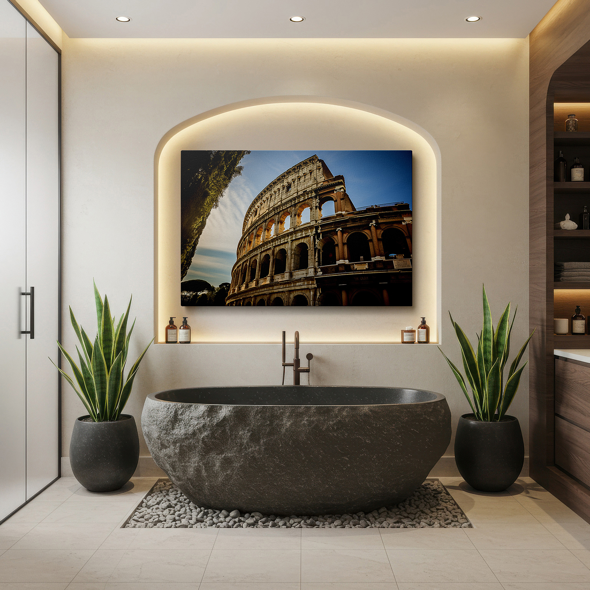 Available in 30×20 cm — a subtle addition to small personal spaces — colosseum daytime splendor: a journey through rome's storied past - large canvas wall art for office and bedroom decor