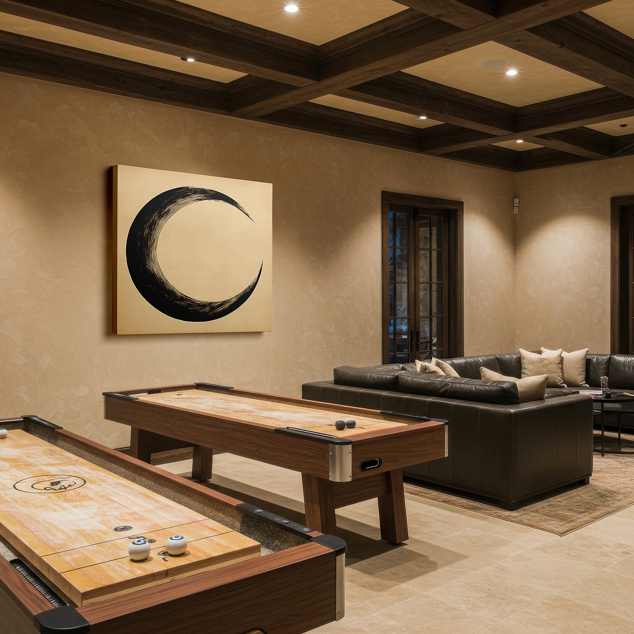 Available in 30×20 cm — a subtle addition to small personal spaces — crescent moon in bold black against twilight hues, tranquil large wall art for contemplation, canvas wall art, office wall decor