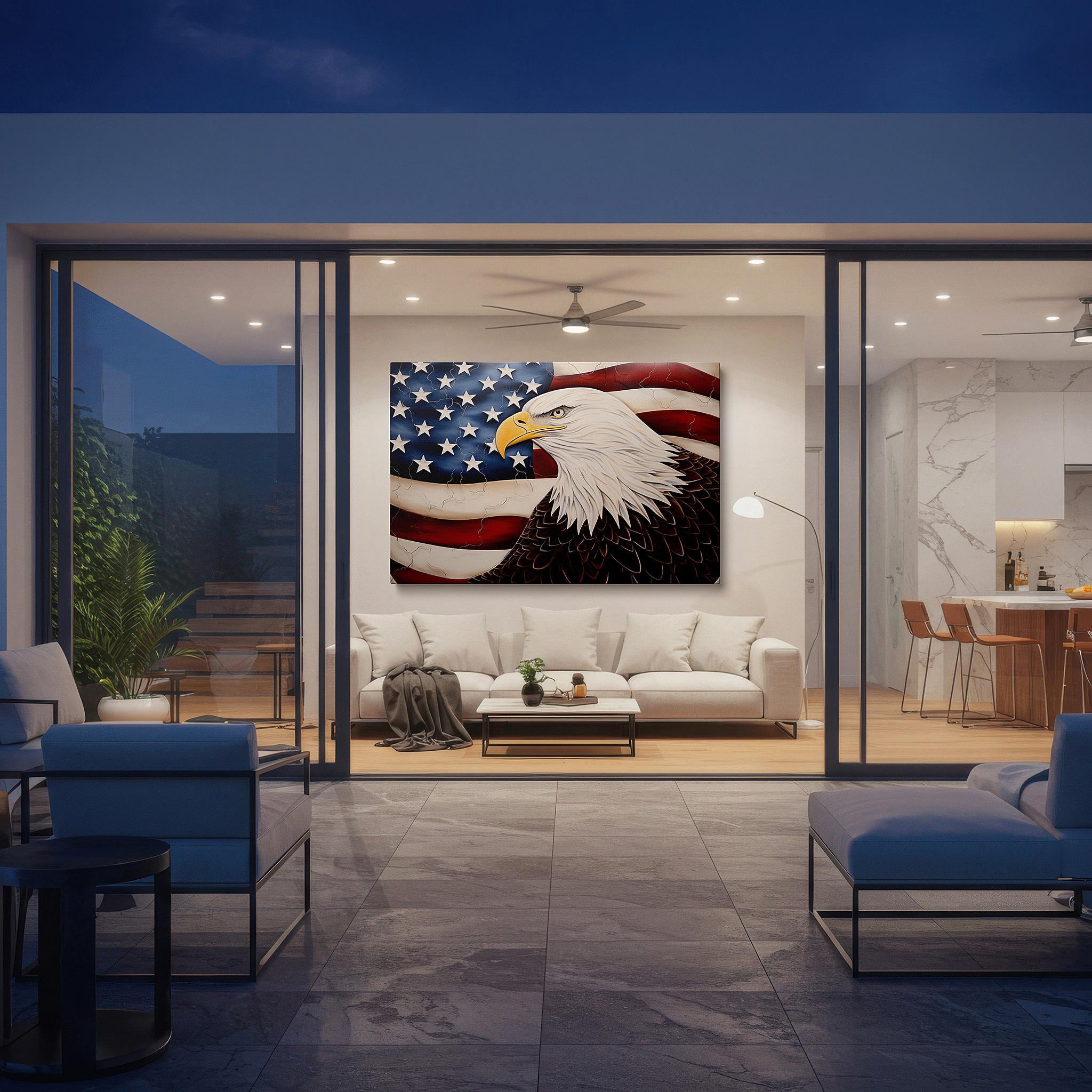 Available in 30×20 cm — a subtle addition to small personal spaces — eagle and american flag wall art - symbolizing strength, freedom, and unity, ideal for office decor, large canvas