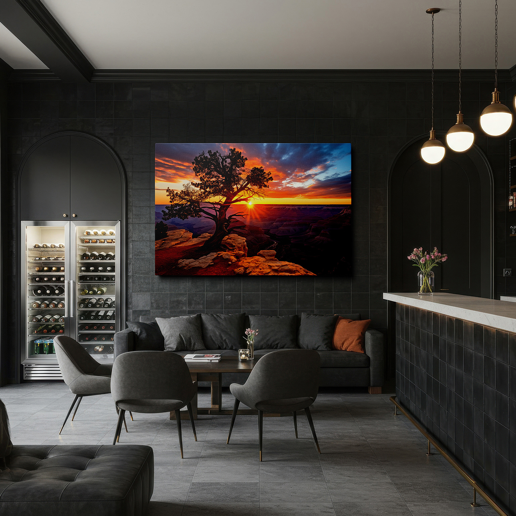 Available in 30×20 cm — a subtle addition to small personal spaces — grand canyon sunset and silhouetted tree - nature's masterpiece large wall art, canvas wall art, wall decor for office
