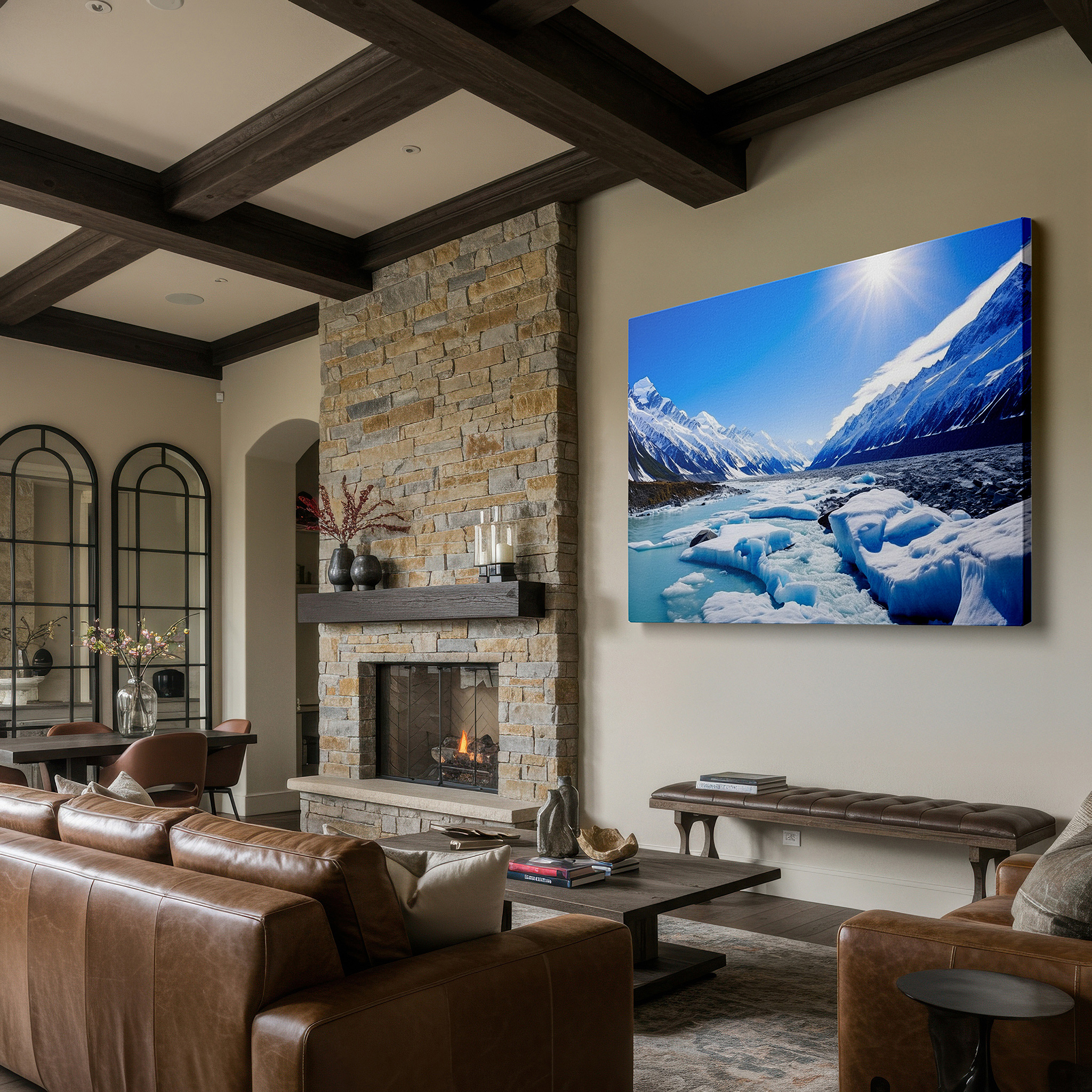 Available in 30×20 cm — a subtle addition to small personal spaces — ice and sky waltz in hues at dawn or dusk: reflecting nature's serene grandeur - large wall art, canvas wall art, wall decor, office wall art
