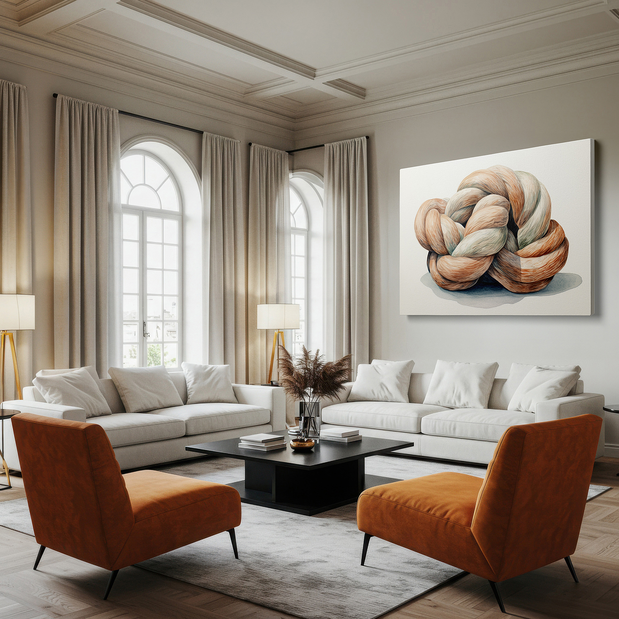 Available in 30×20 cm — a subtle addition to small personal spaces — intricate rope knot canvas art representing life's connections - ideal for office and bedroom wall decor