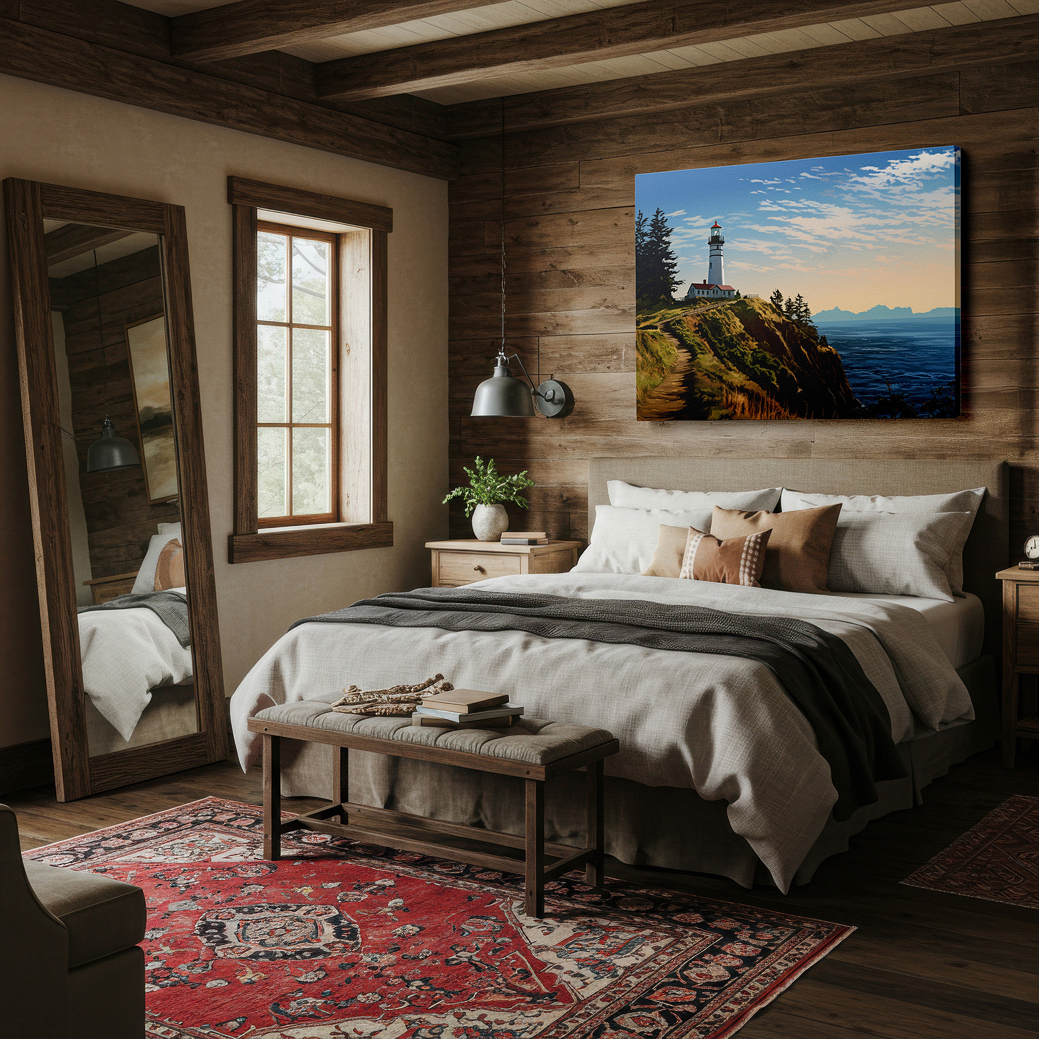 Available in 30×20 cm — a subtle addition to small personal spaces — majestic lighthouse on rugged coastline - symbolizing hope and creativity large wall art, canvas wall art, wall decor, office wall art