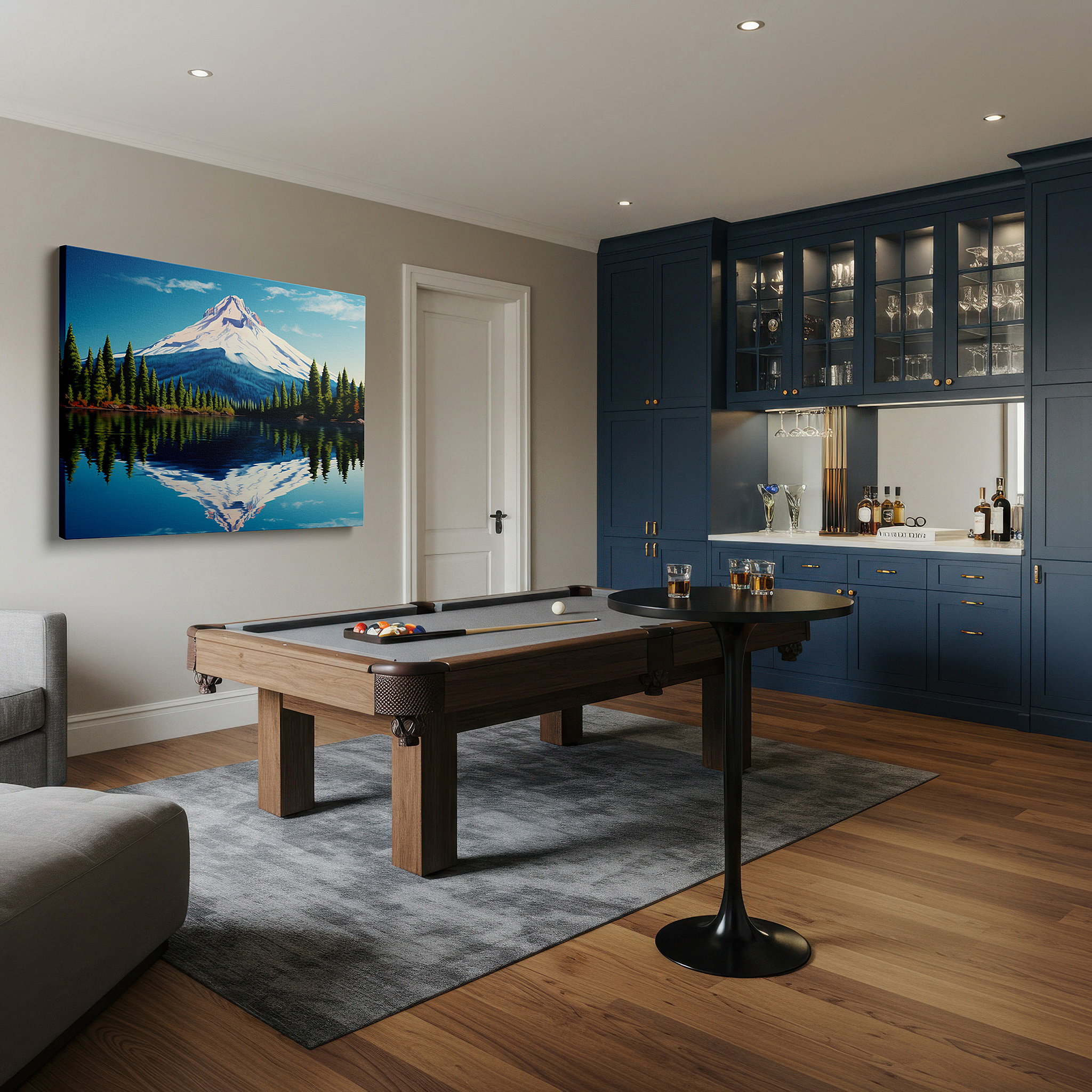 Available in 30×20 cm — a subtle addition to small personal spaces — majestic mountain and serene lake reflections amidst lush pine forests: large canvas wall art for office and bedroom decor