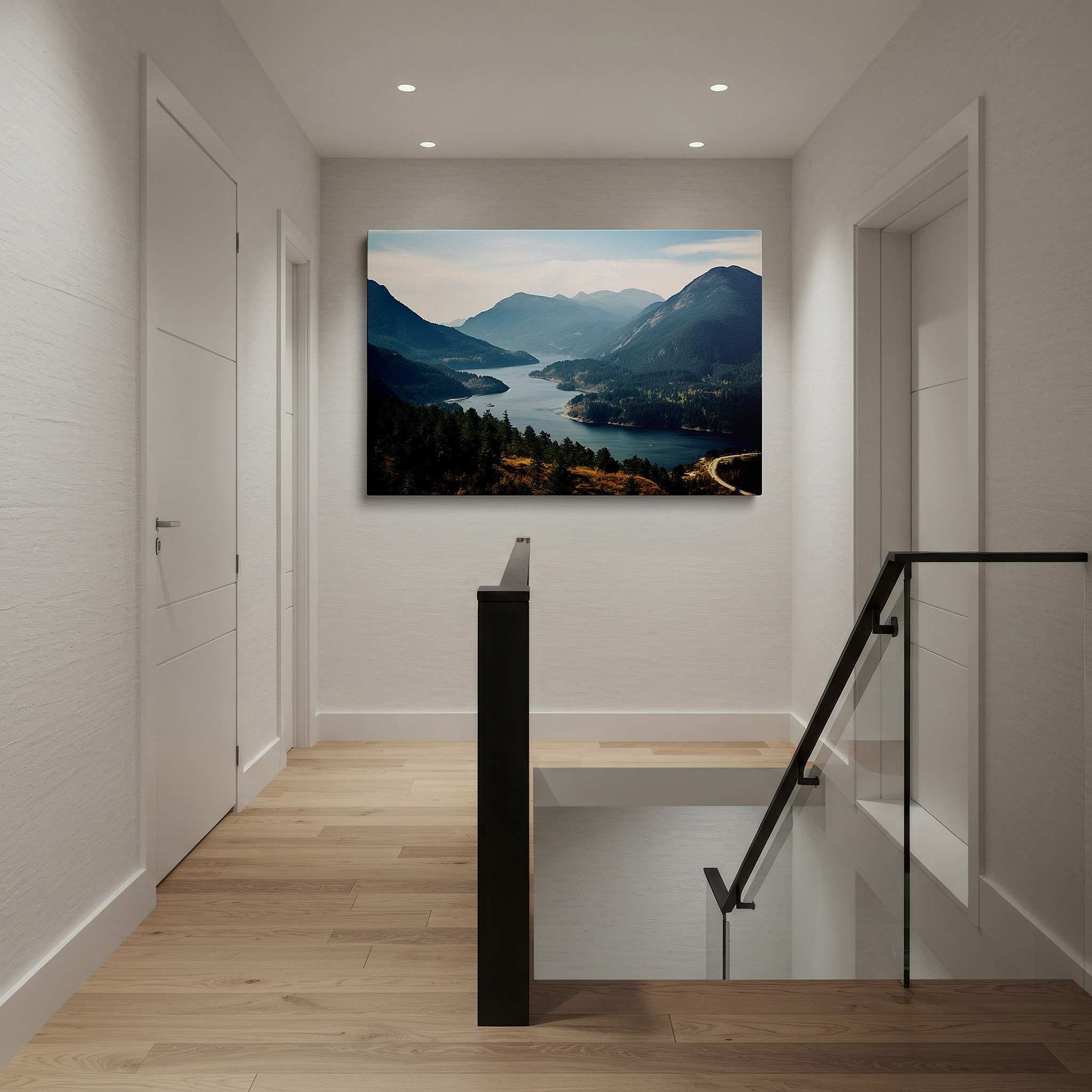 Available in 30×20 cm — a subtle addition to small personal spaces — majestic mountains and tranquil river - serene landscape of lasting beauty large wall art, canvas wall art, wall decor for office and bedroom