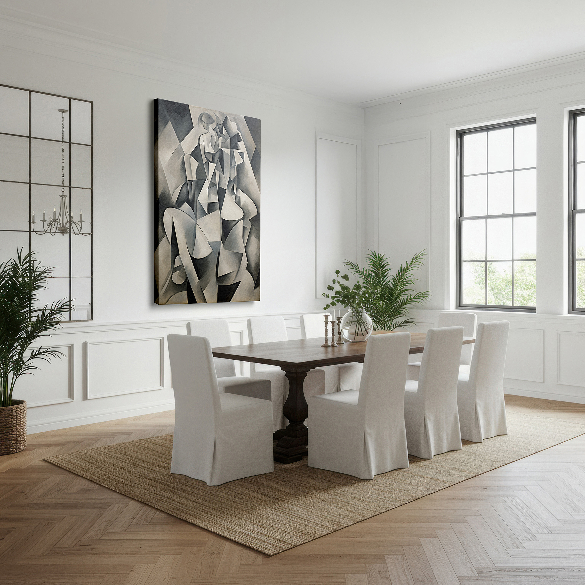 Available in 30×20 cm — a subtle addition to small personal spaces — masterful black and white cubist artwork, conveying emotional depth and dynamic interaction, ideal for large wall spaces, canvas wall art, office decor