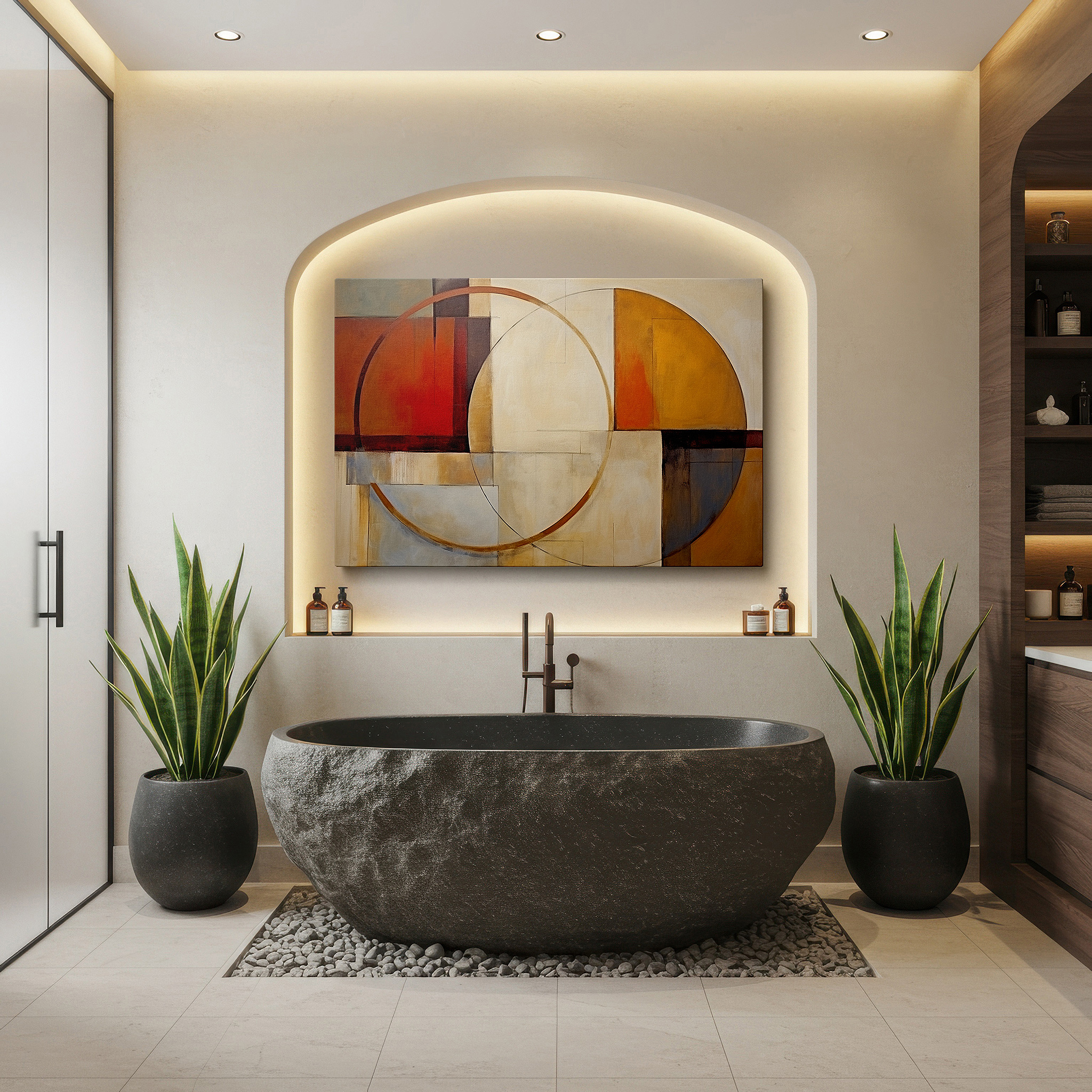 Available in 30×20 cm — a subtle addition to small personal spaces — muted earth tone geometric abstraction for peaceful reflection - large canvas wall art for office and bedroom decor