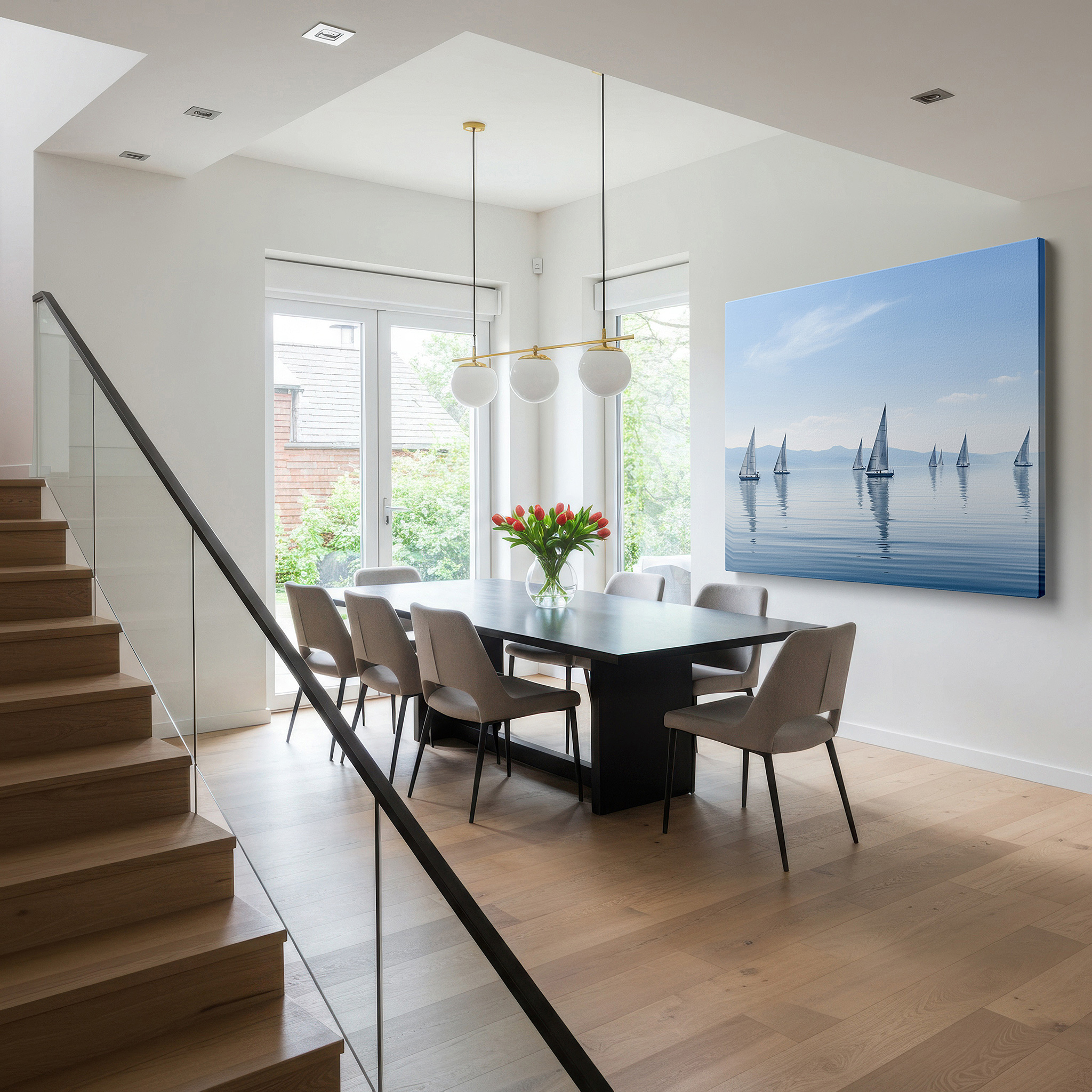 Available in 30×20 cm — a subtle addition to small personal spaces — nautical wall art: serene sailboat scene under a vast blue sky - large canvas art for office and bedroom decor
