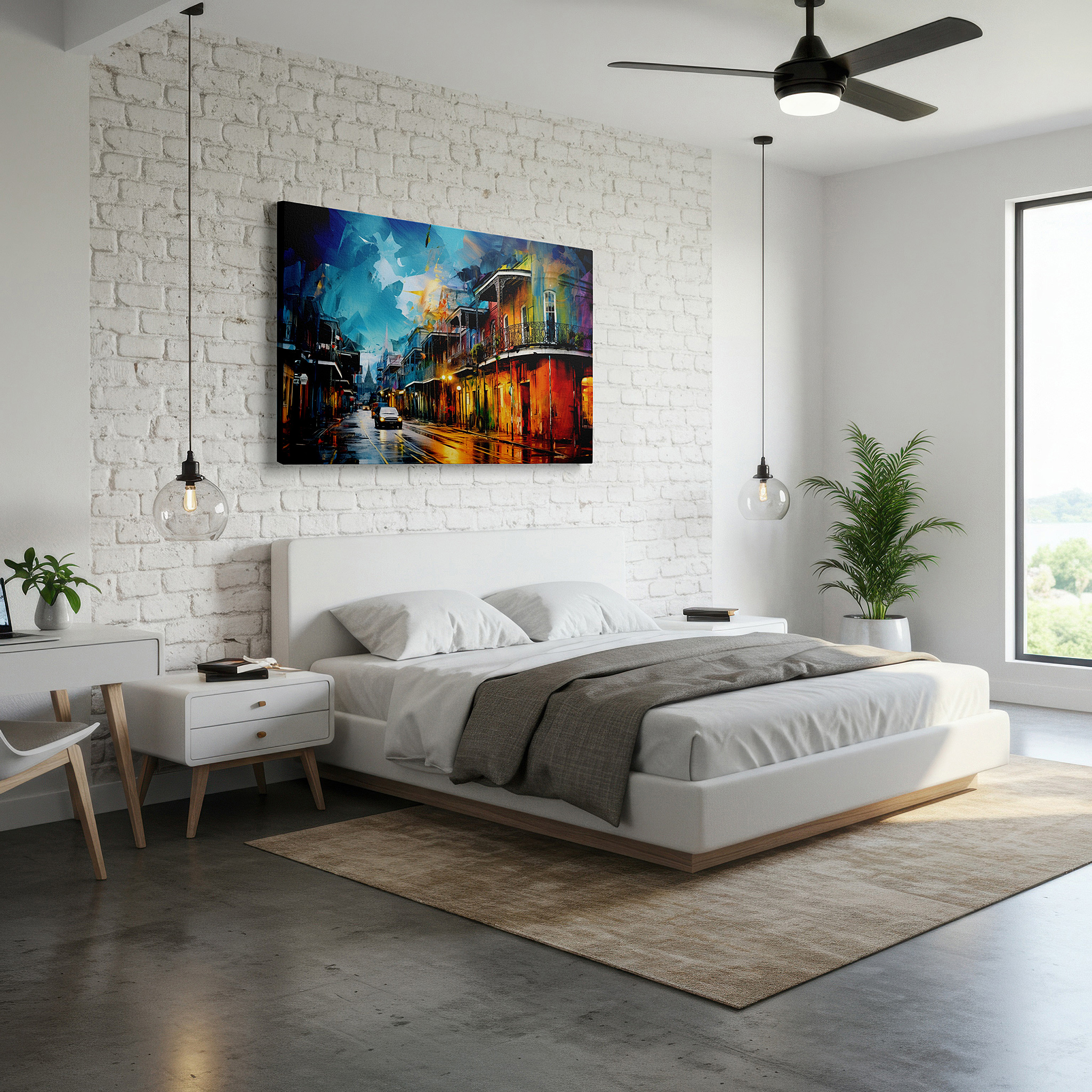 Available in 30×20 cm — a subtle addition to small personal spaces — rain-drenched cityscape with reflective hues and historic buildings large wall art, canvas wall art, wall decor for office and bedroom
