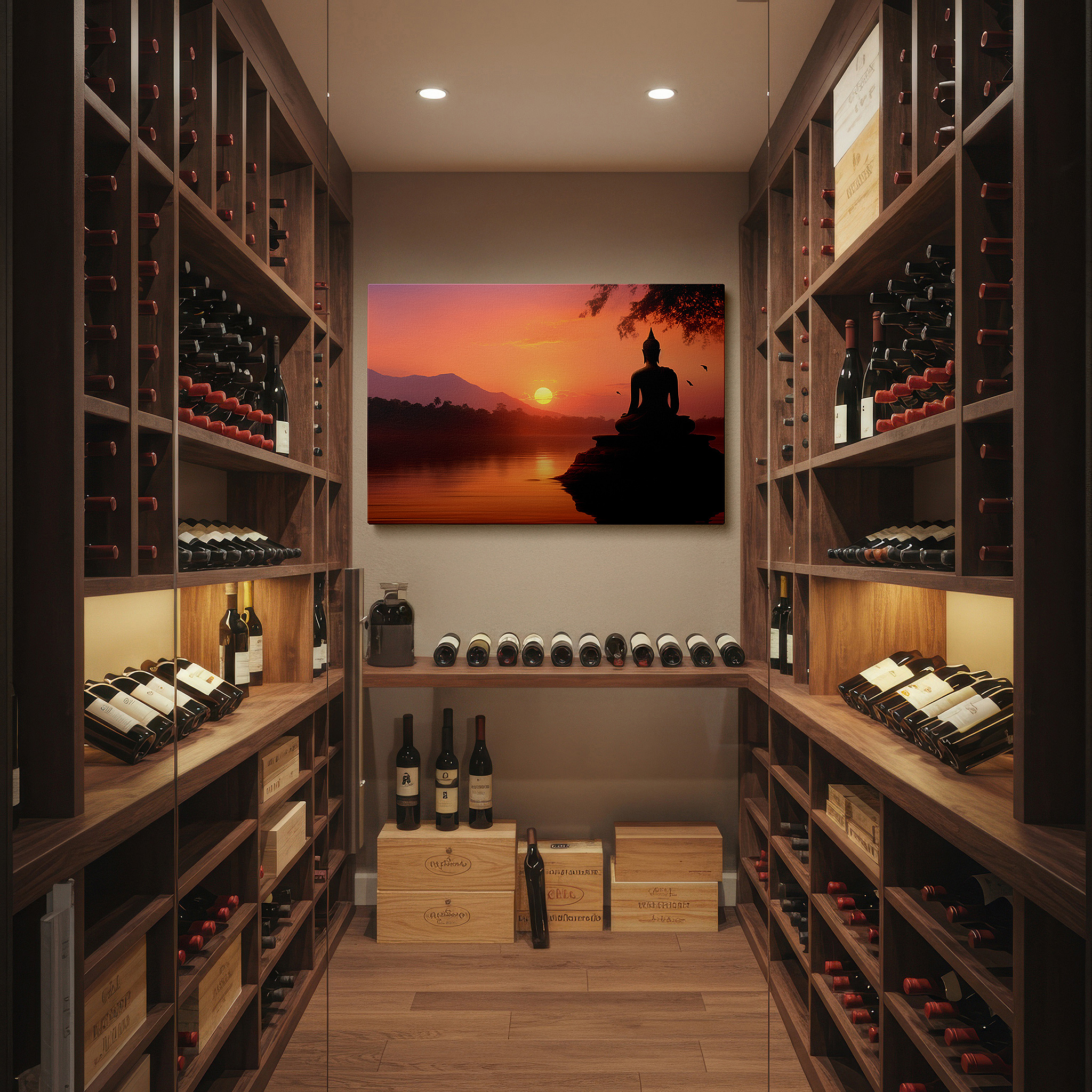 Available in 30×20 cm — a subtle addition to small personal spaces — serene buddha silhouette against sunset large canvas wall art, inspiring peace and spiritual awakening in tranquil settings wall decor