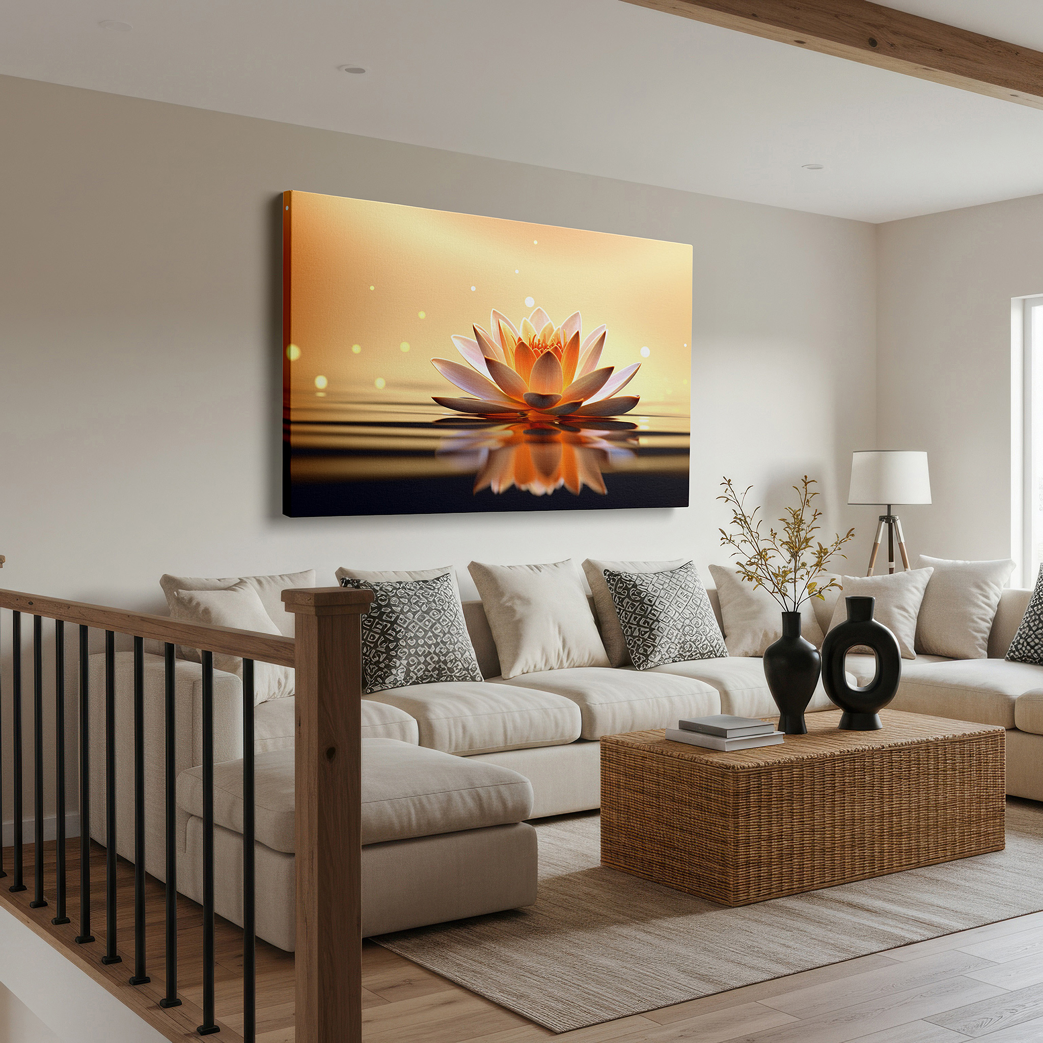Available in 30×20 cm — a subtle addition to small personal spaces — serene lotus flower on tranquil waters: a symbol of purity and enlightenment - large canvas wall art for office decor