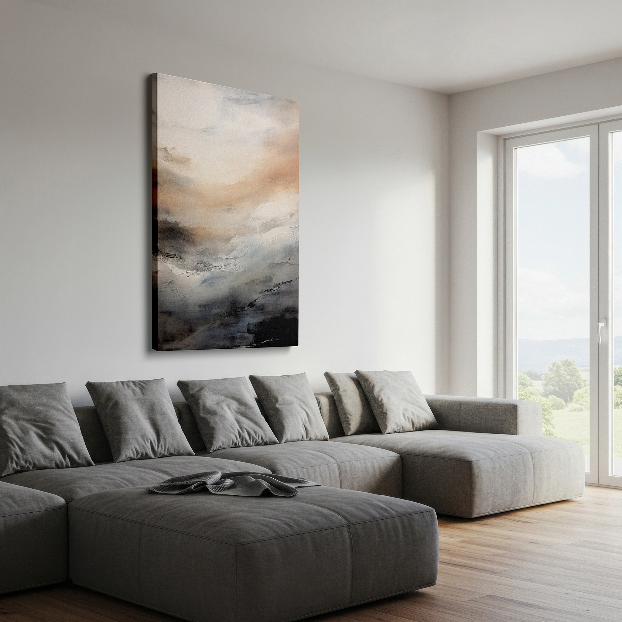 Available in 30×20 cm — a subtle addition to small personal spaces — serene monochromatic landscape: peaceful natural scene for reflection - large canvas wall art for office and bedroom decor