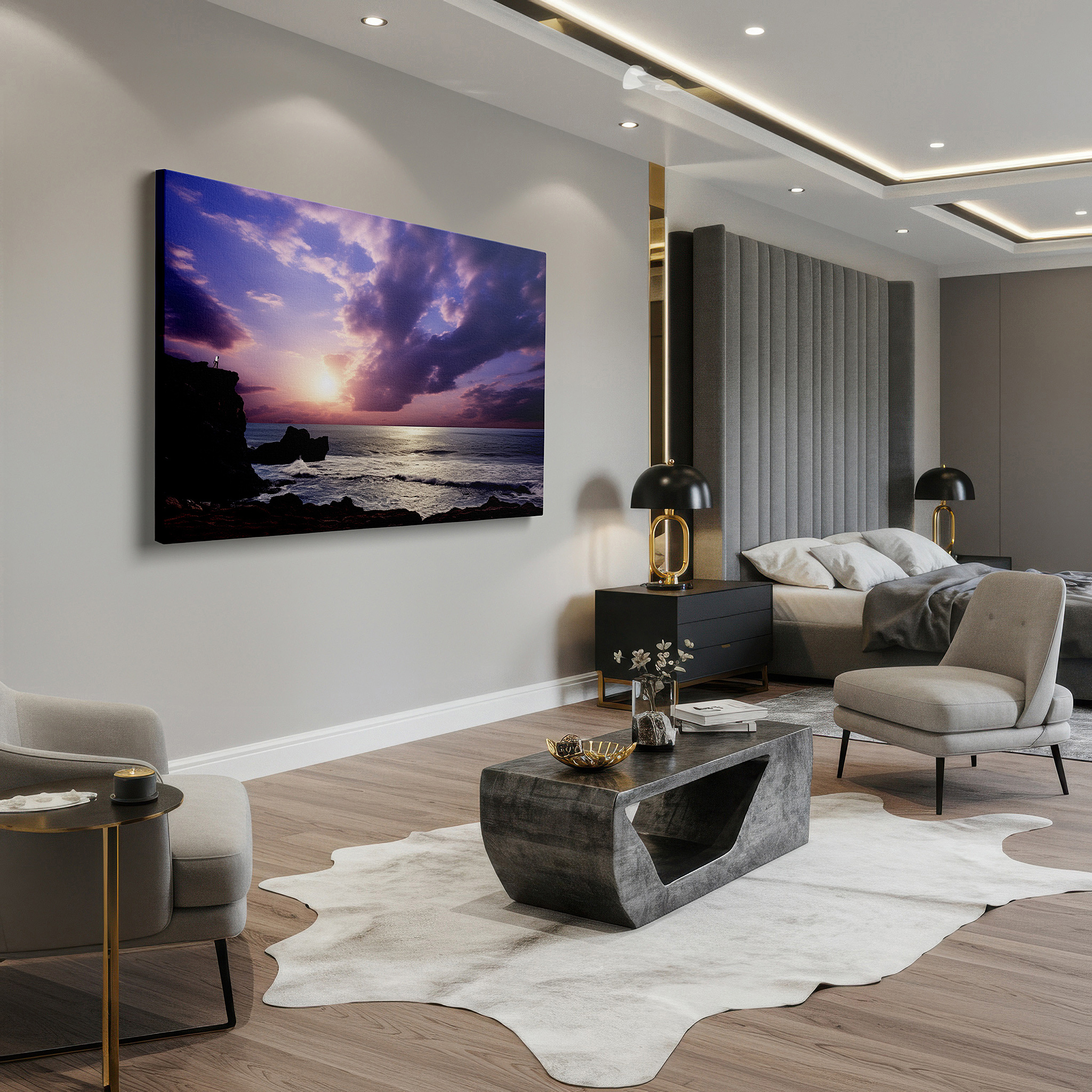 Available in 30×20 cm — a subtle addition to small personal spaces — sunset over ocean: serene sanctuary with fiery skies and whispering waves - large canvas wall art for home and office decor