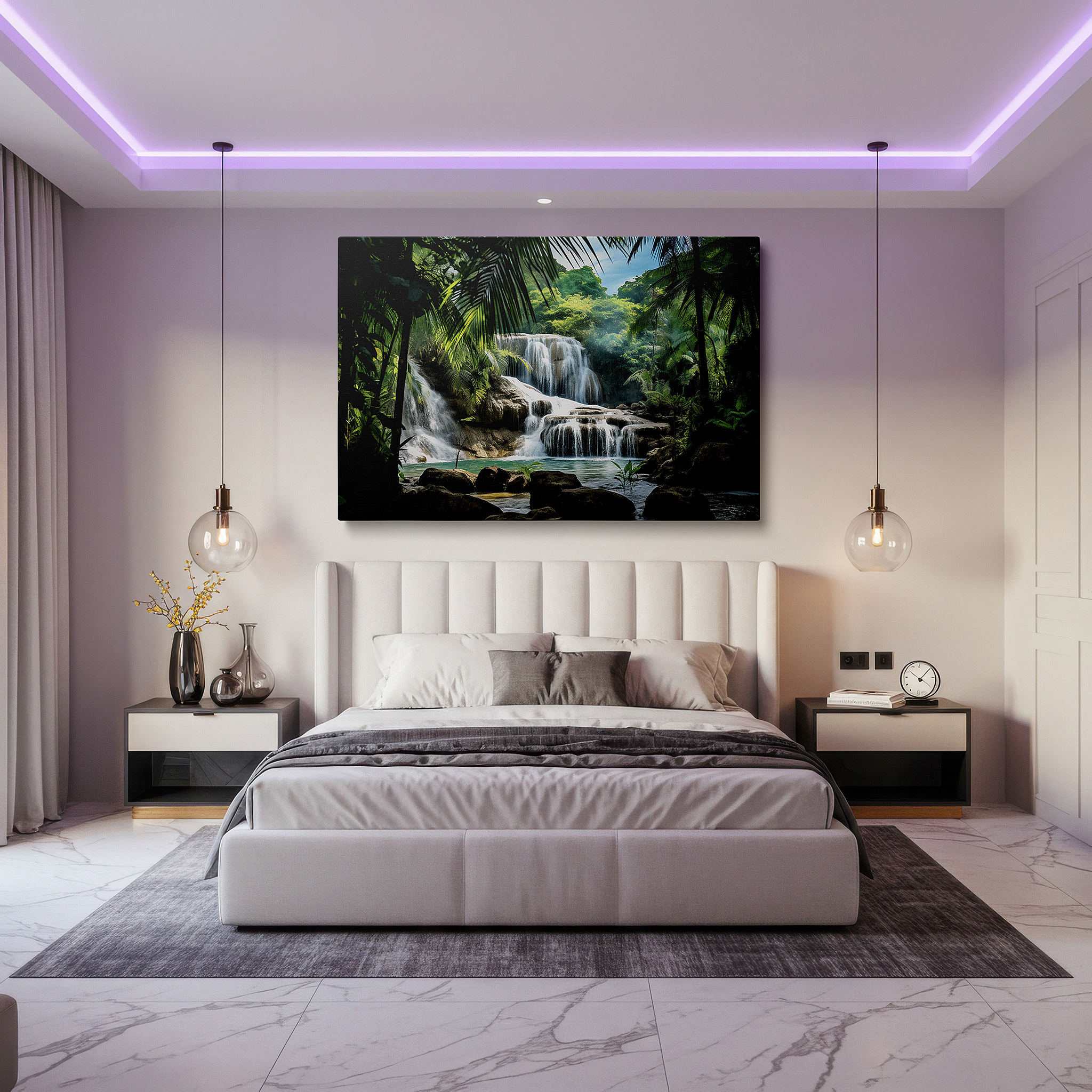 Available in 30×20 cm — a subtle addition to small personal spaces — tranquil waterfall and verdant foliage wall art, large canvas for serene nature escape, ideal for home and office decor
