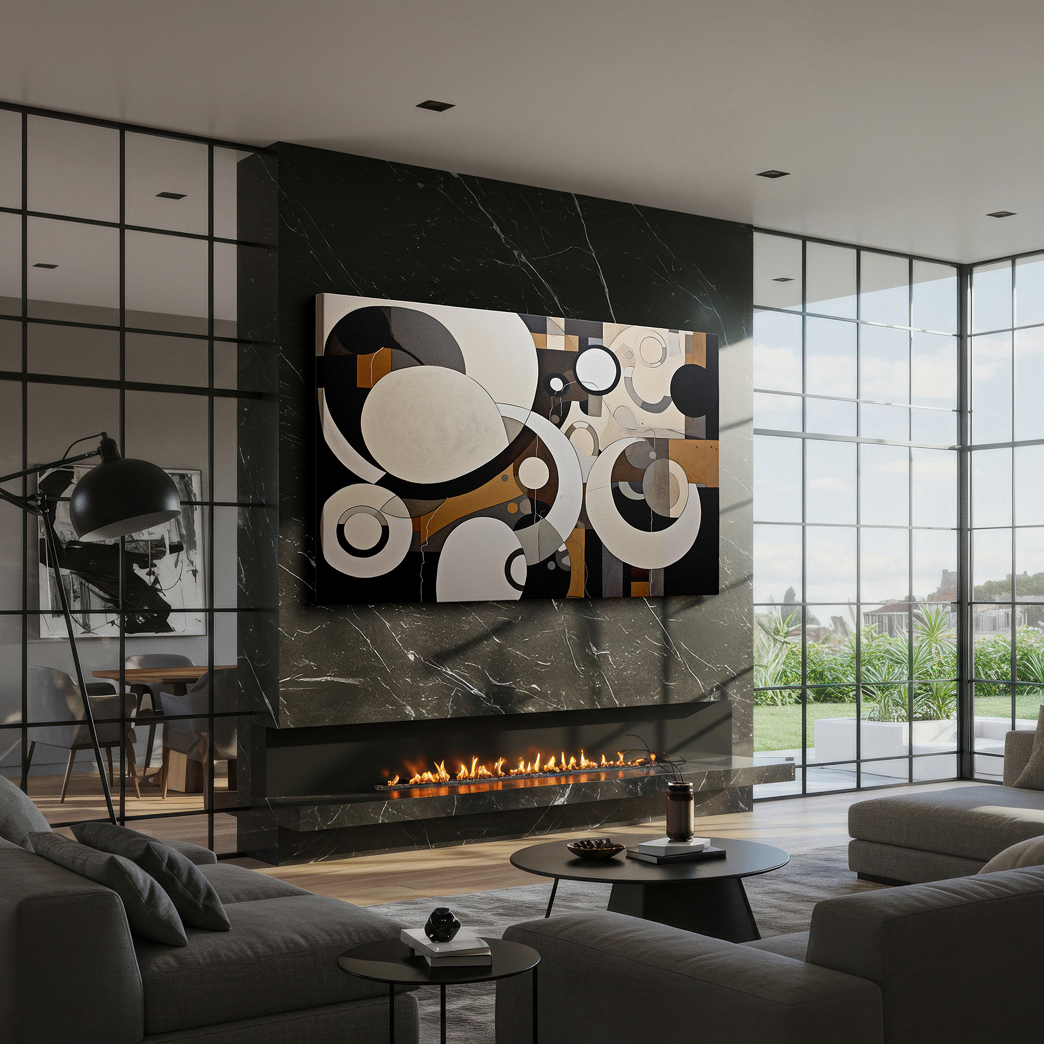 Back view reveals professional finishing and solid wood frame — abstract artistry and geometric precision combine in this enthralling large wall art for modern spaces, perfect as canvas wall art or office wall decor