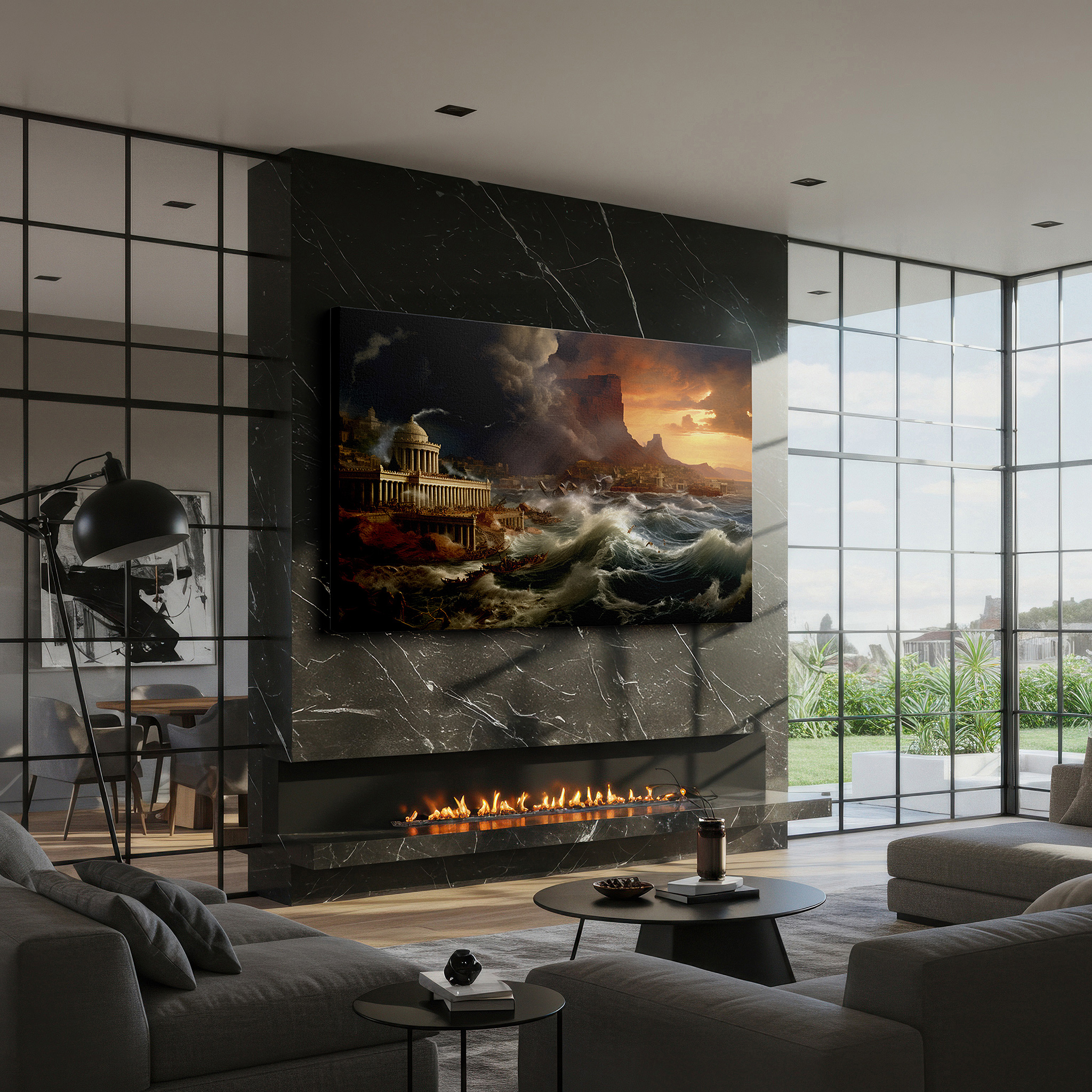 Back view reveals professional finishing and solid wood frame — ancient spirits and nature's fury clash in a stormy seascape large wall art, canvas wall art, wall decor for office and bedroom
