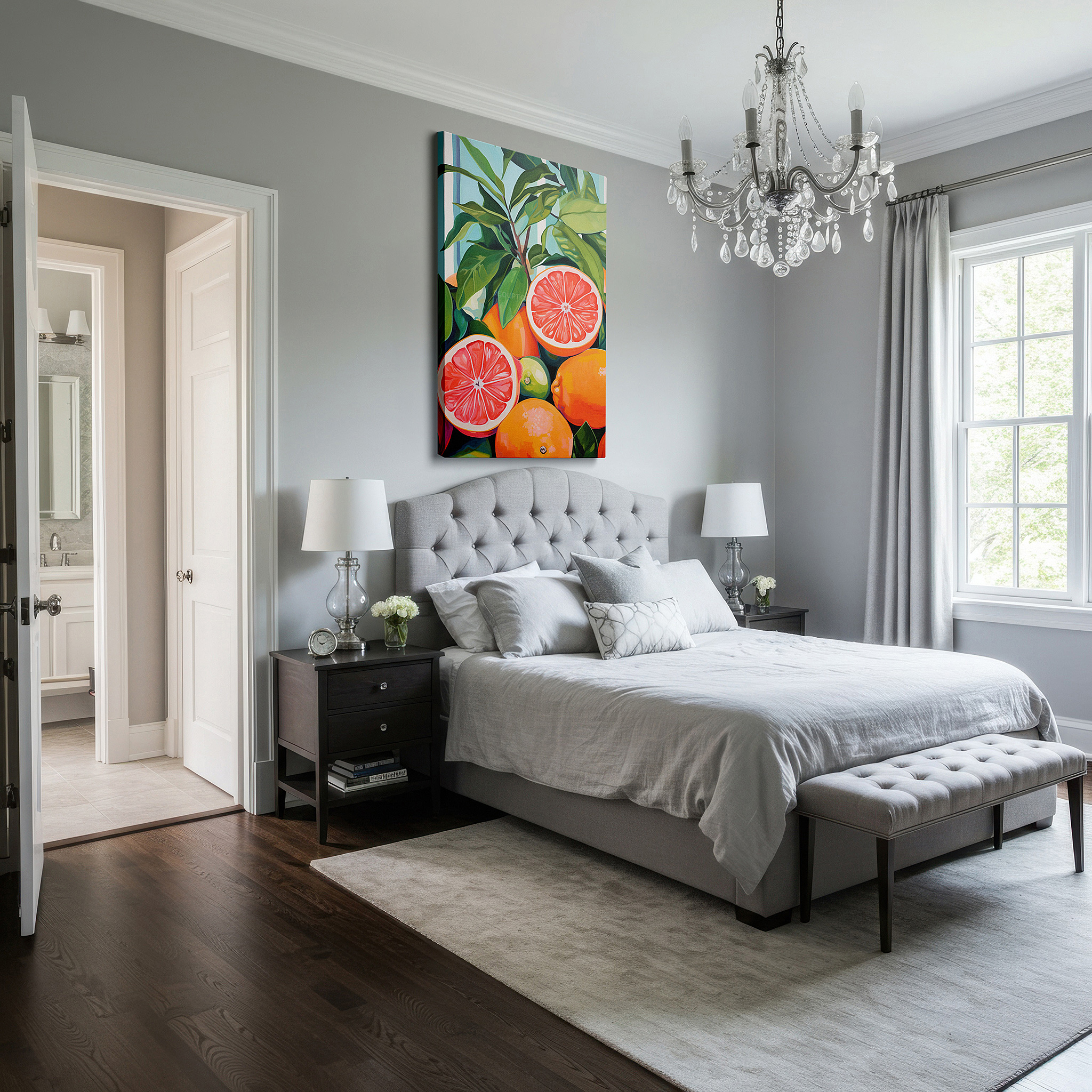 Back view reveals professional finishing and solid wood frame — citrus splendor amidst greenery: a vibrant display of oranges and grapefruits - large canvas wall art for home and office decor