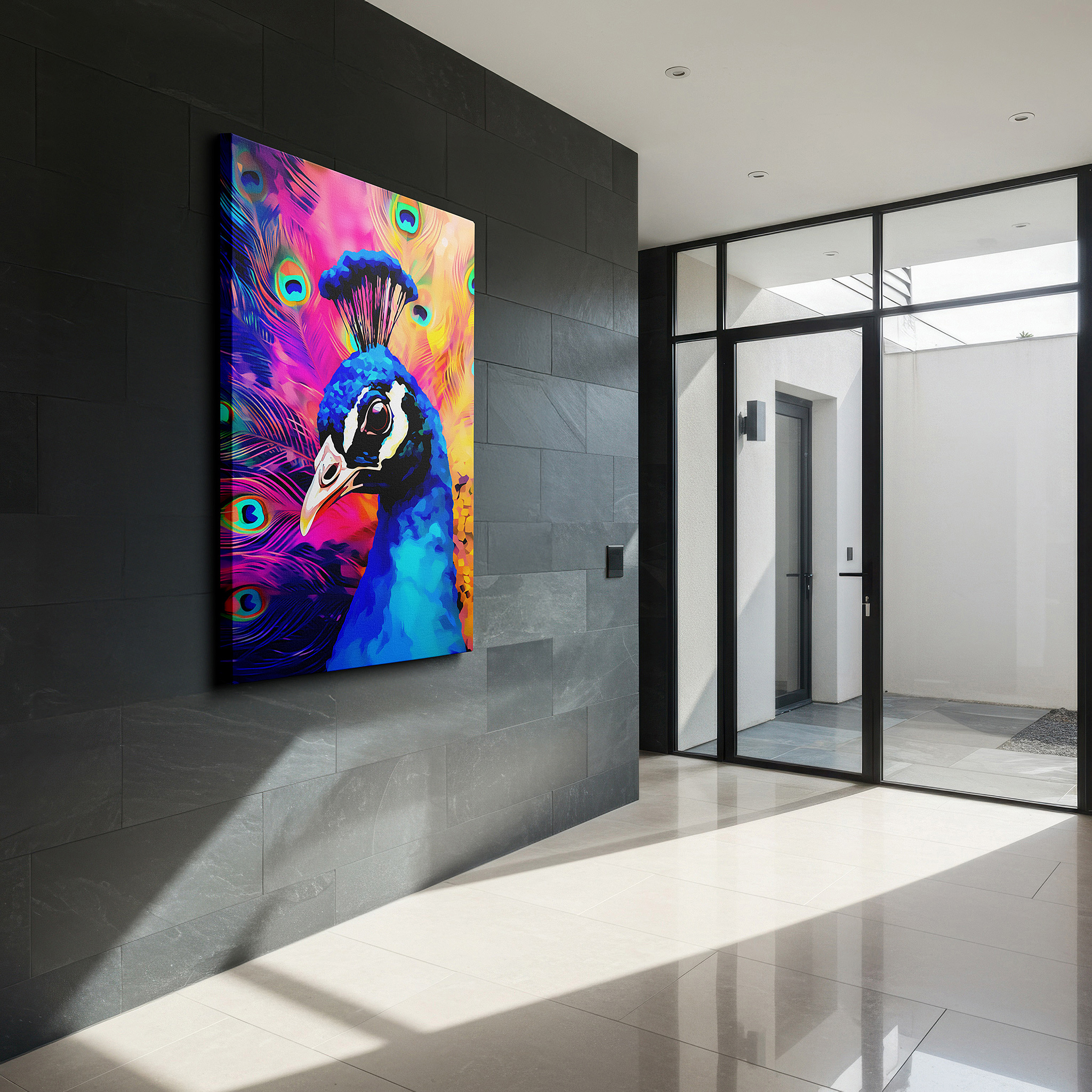 Back view reveals professional finishing and solid wood frame — peacock's serene pride: vibrant large canvas wall art for office, bedroom, and living room decor
