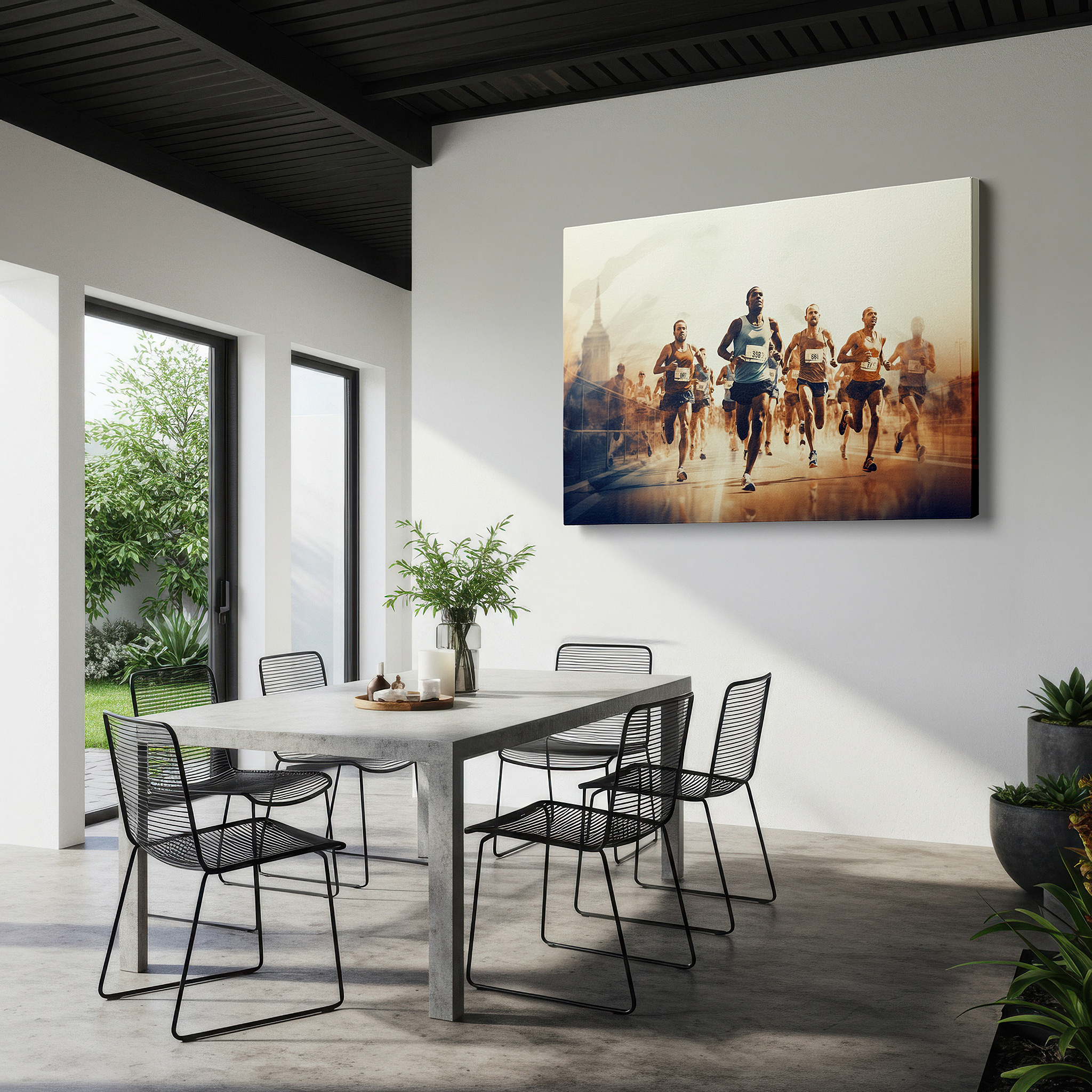 Back view reveals professional finishing and solid wood frame — race to victory: capturing the spirit and excellence of runners - large canvas wall art for office decor