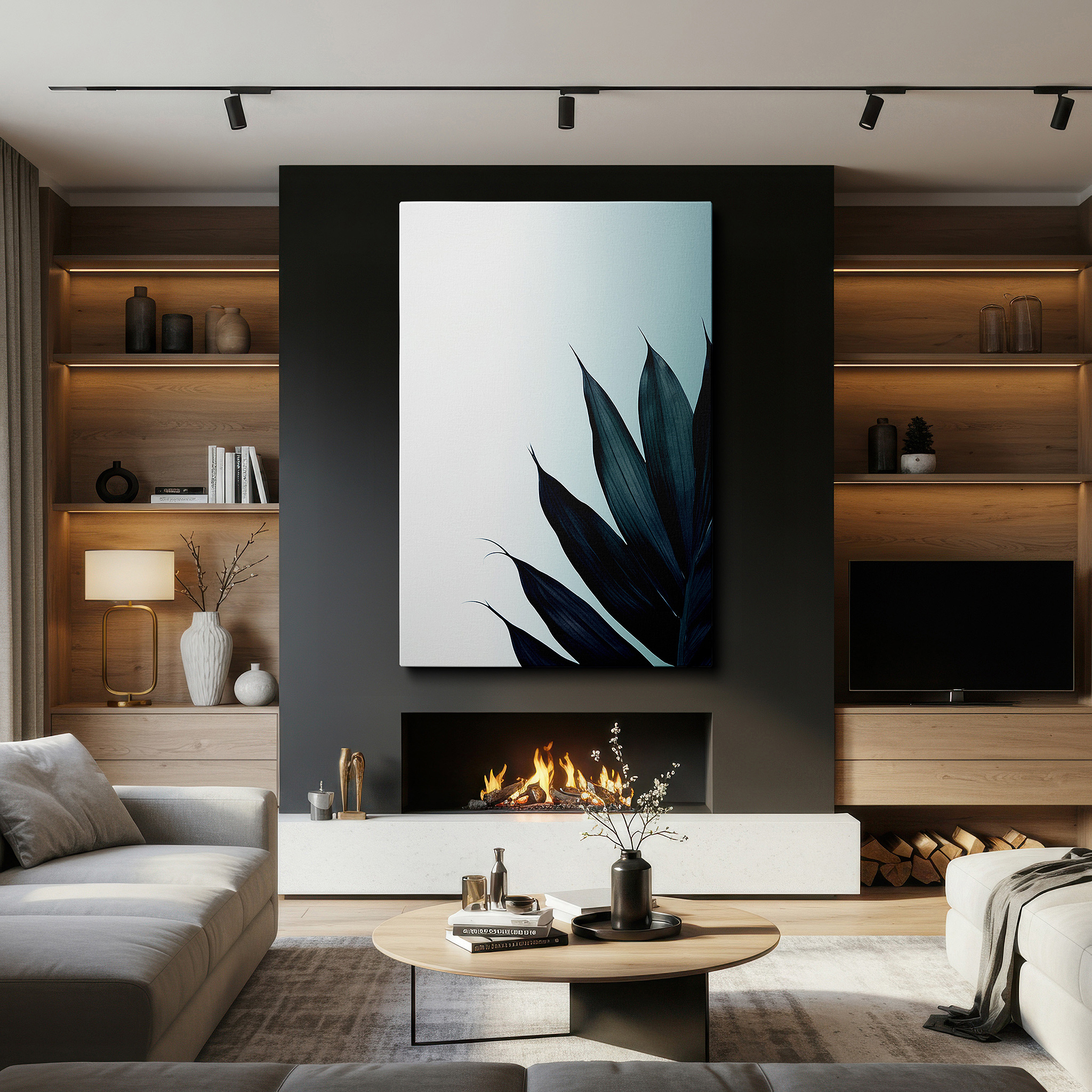 Back view reveals professional finishing and solid wood frame — serene leaves at dawn's gradient: emblem of resilience and growth, minimalist large wall art, canvas decor for office