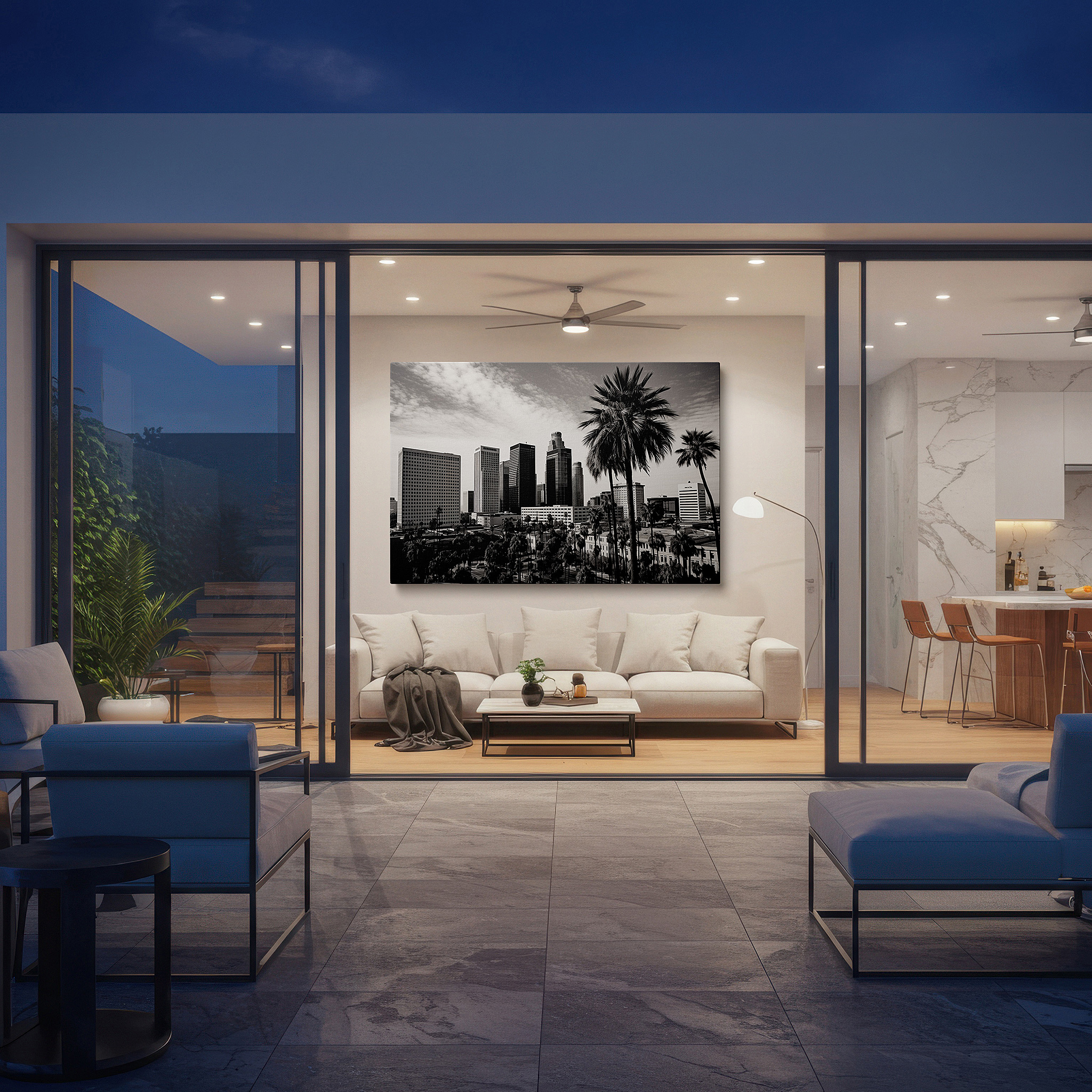 Back view reveals professional finishing and solid wood frame — urban elegance in black and white: a serene fusion of nature and architecture - large wall art, canvas wall art, wall decor for offices