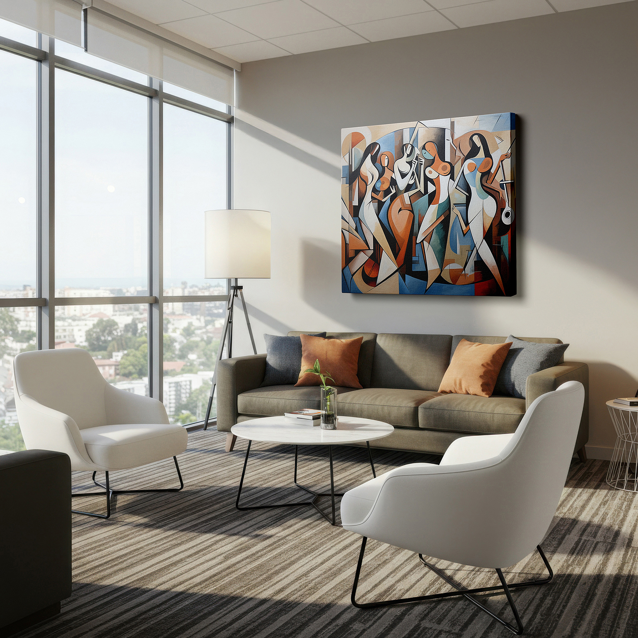 Back view reveals professional finishing and solid wood frame — vibrant abstract forms depicting diversity and unity large wall art, canvas wall art, wall decor for office and bedroom