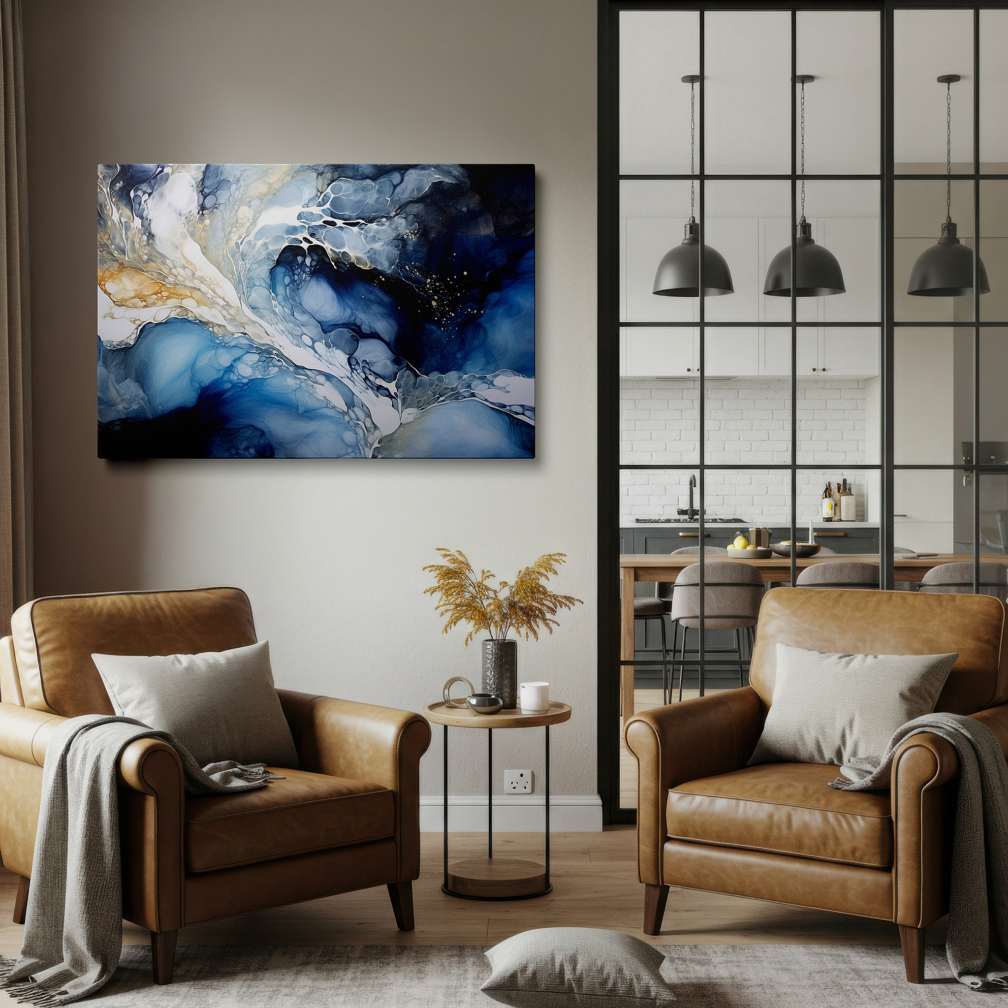 Bathed in morning sunlight streaming through sheer curtains — abstract harmony: tranquil hues and fluid lines large wall art, canvas wall art, decor for office, bedroom, and living room