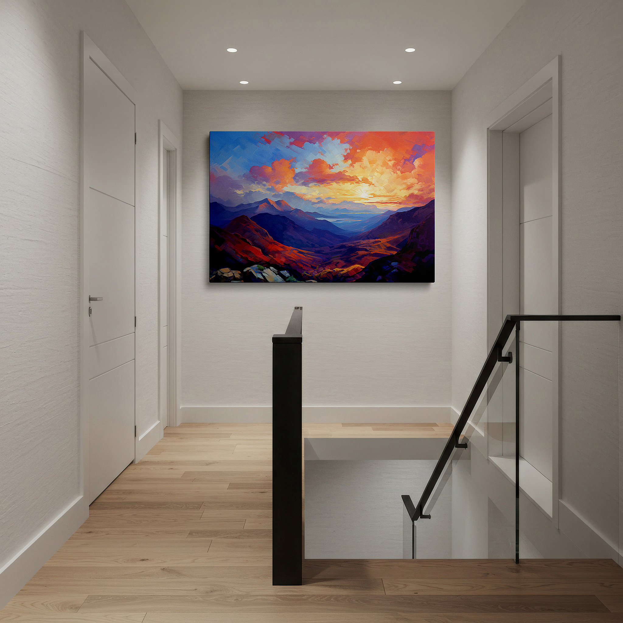 Bathed in morning sunlight streaming through sheer curtains — serene valley sunrise: tranquil and dynamic nature scene large canvas wall art for office and bedroom decor