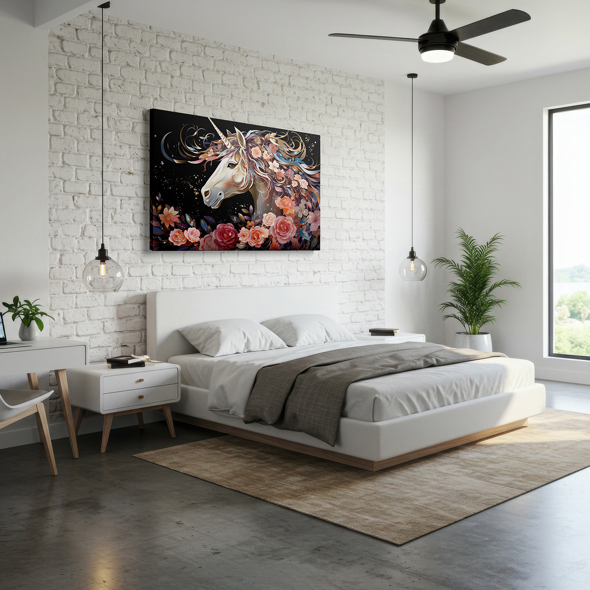 Bold and expansive at 90×60 cm — ideal for making a statement above large furniture — enchanting unicorn in a mystical world, vibrant and fantastical large wall art, canvas wall art, wall decor for office and bedroom