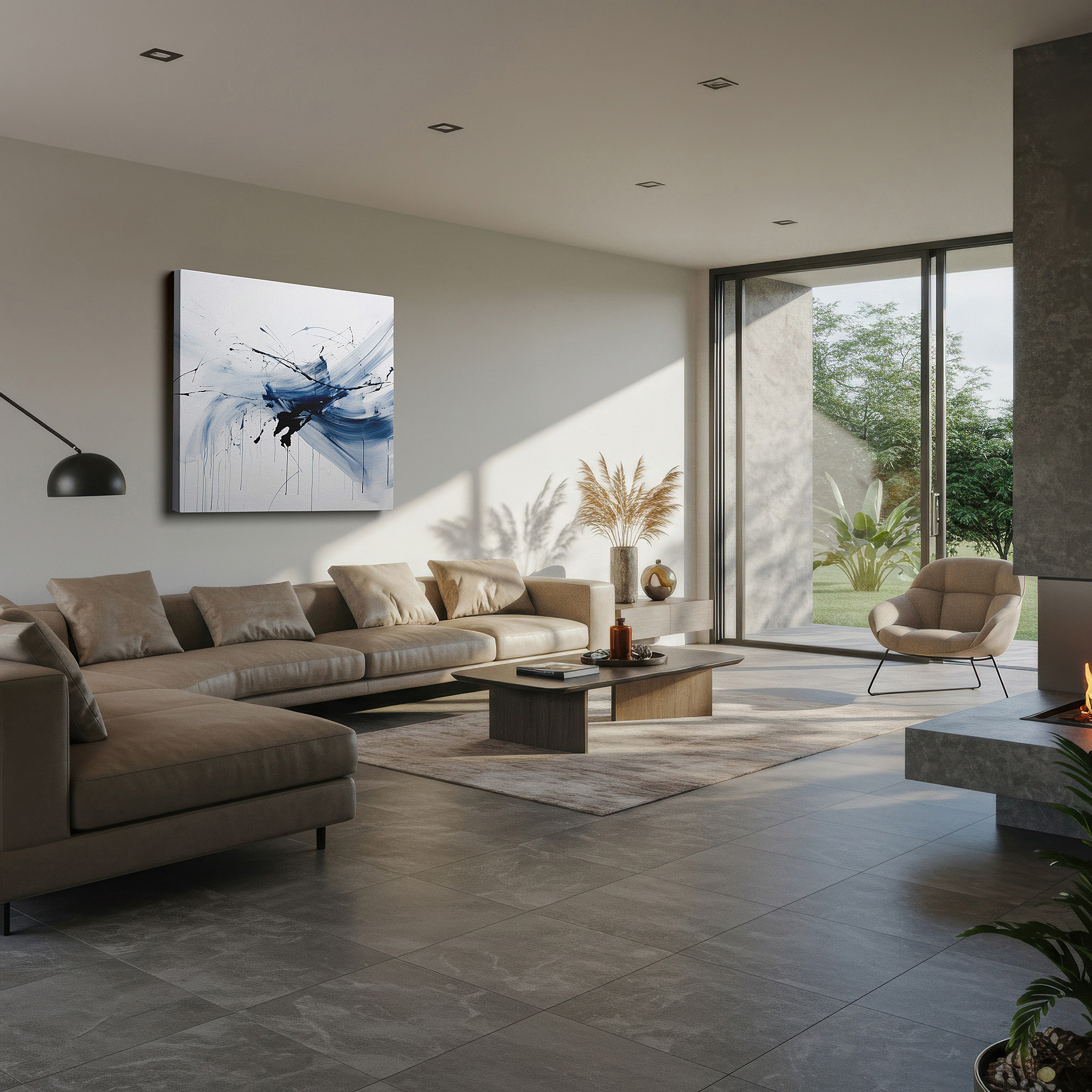 Bold and expansive at 90×60 cm — ideal for making a statement above large furniture — fluid blues symphony - enchanting abstract large canvas wall art, perfect for office or bedroom decor