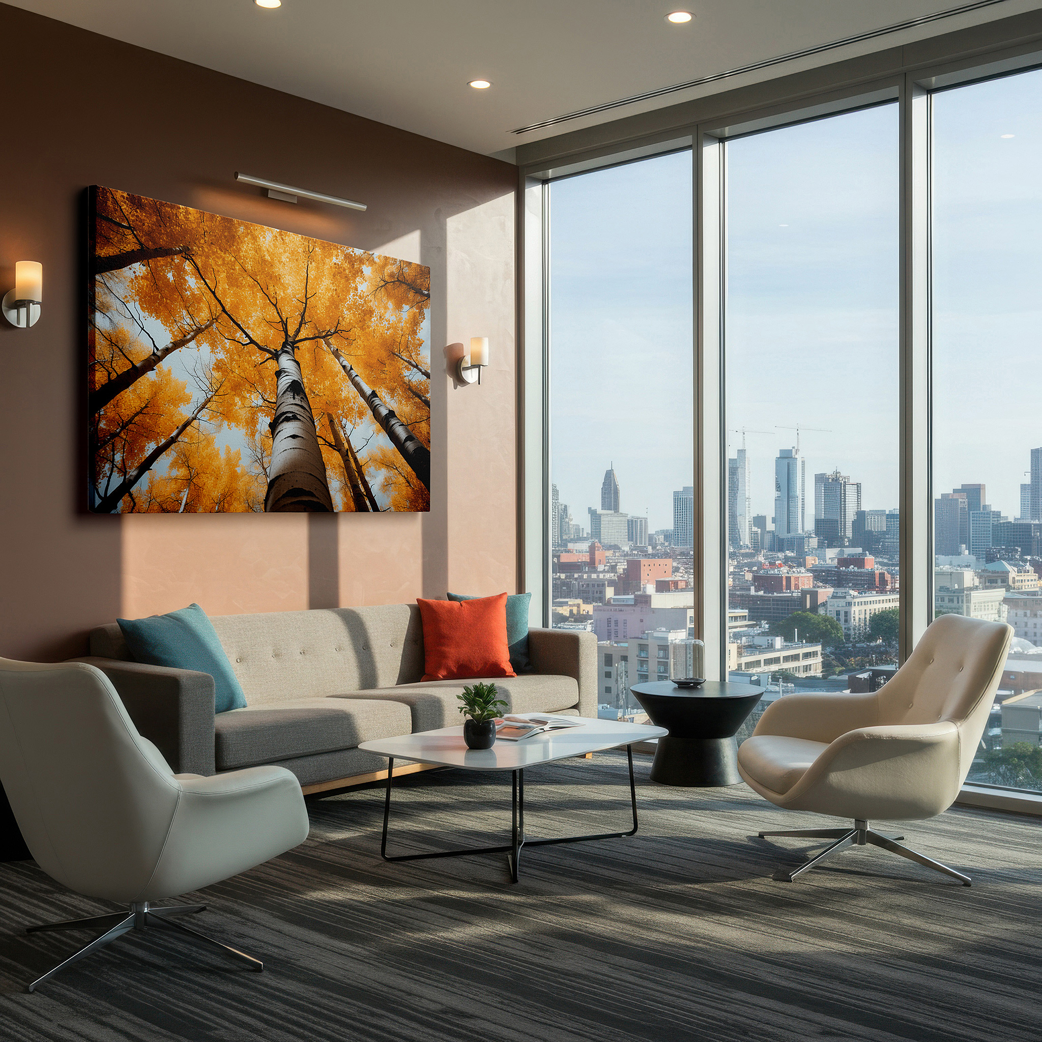 Bold and expansive at 90×60 cm — ideal for making a statement above large furniture — golden autumn canopy - enchanting forest view large wall art, canvas wall art, wall decor for office and bedroom