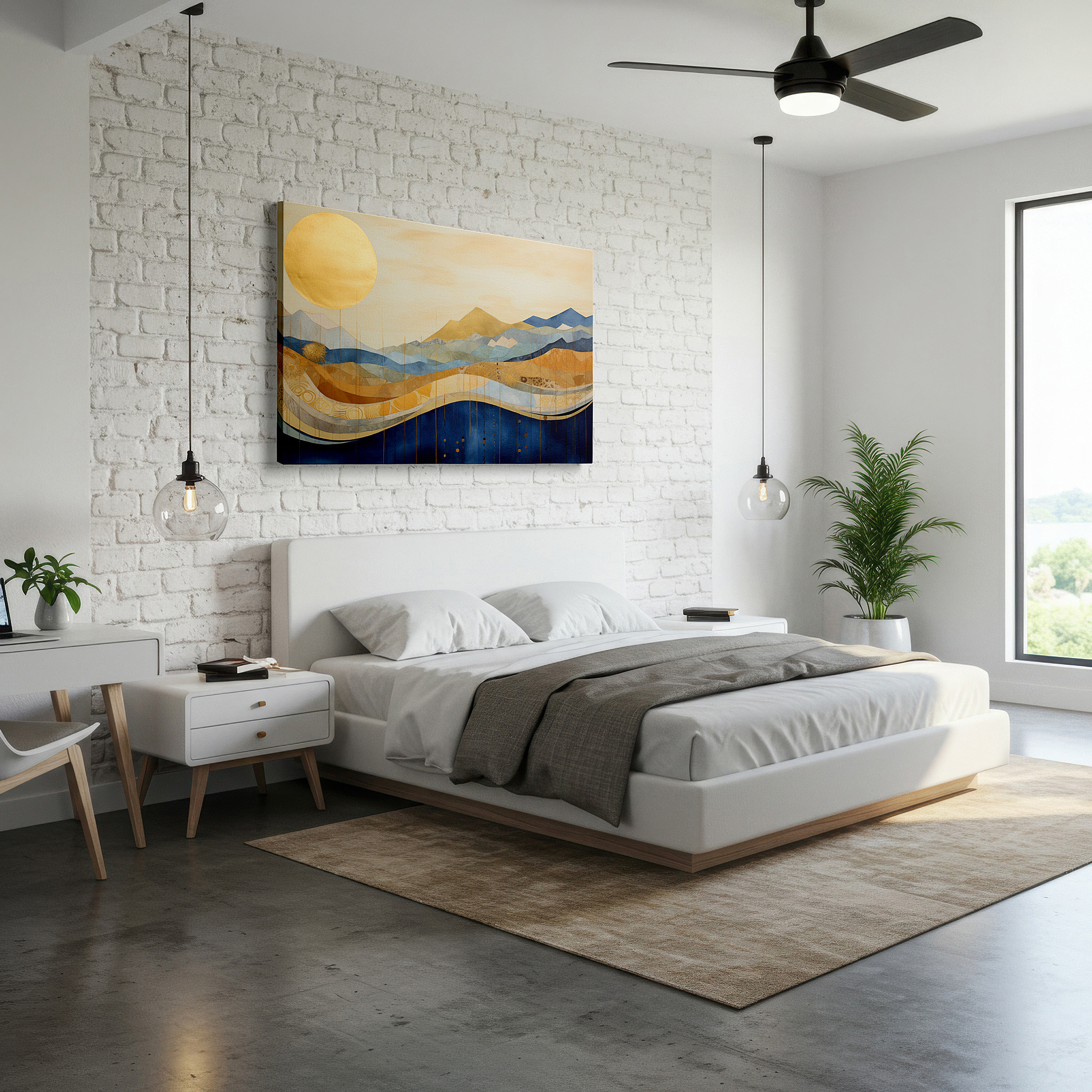 Bold and expansive at 90×60 cm — ideal for making a statement above large furniture — golden sunrise over serene mountain landscape, symbolizing warmth and optimism - large canvas wall art for office and bedroom decor