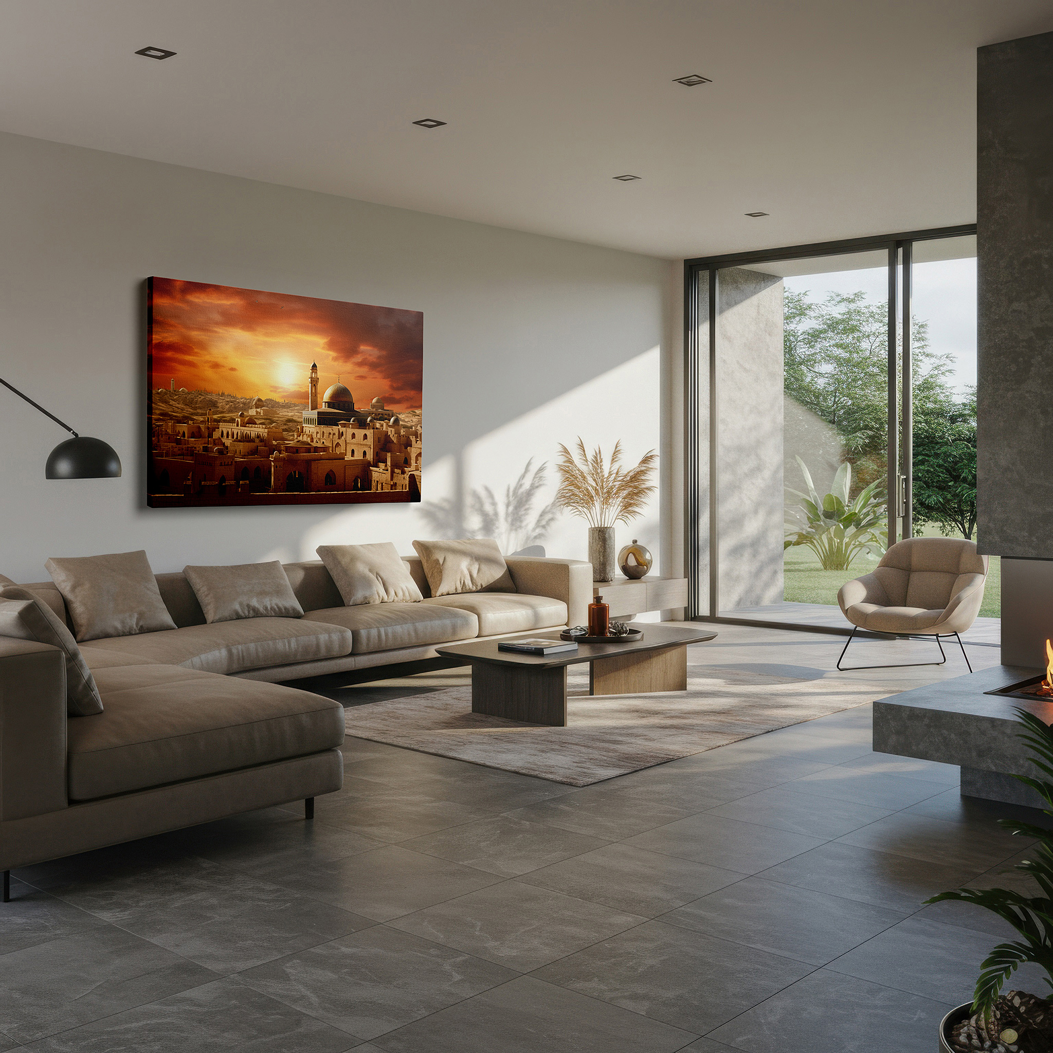 Bold and expansive at 90×60 cm — ideal for making a statement above large furniture — golden sunset above the dome of the rock: a gleaming emblem of jerusalem's timeless spirit - large wall art, canvas wall art, wall decor, office wall art