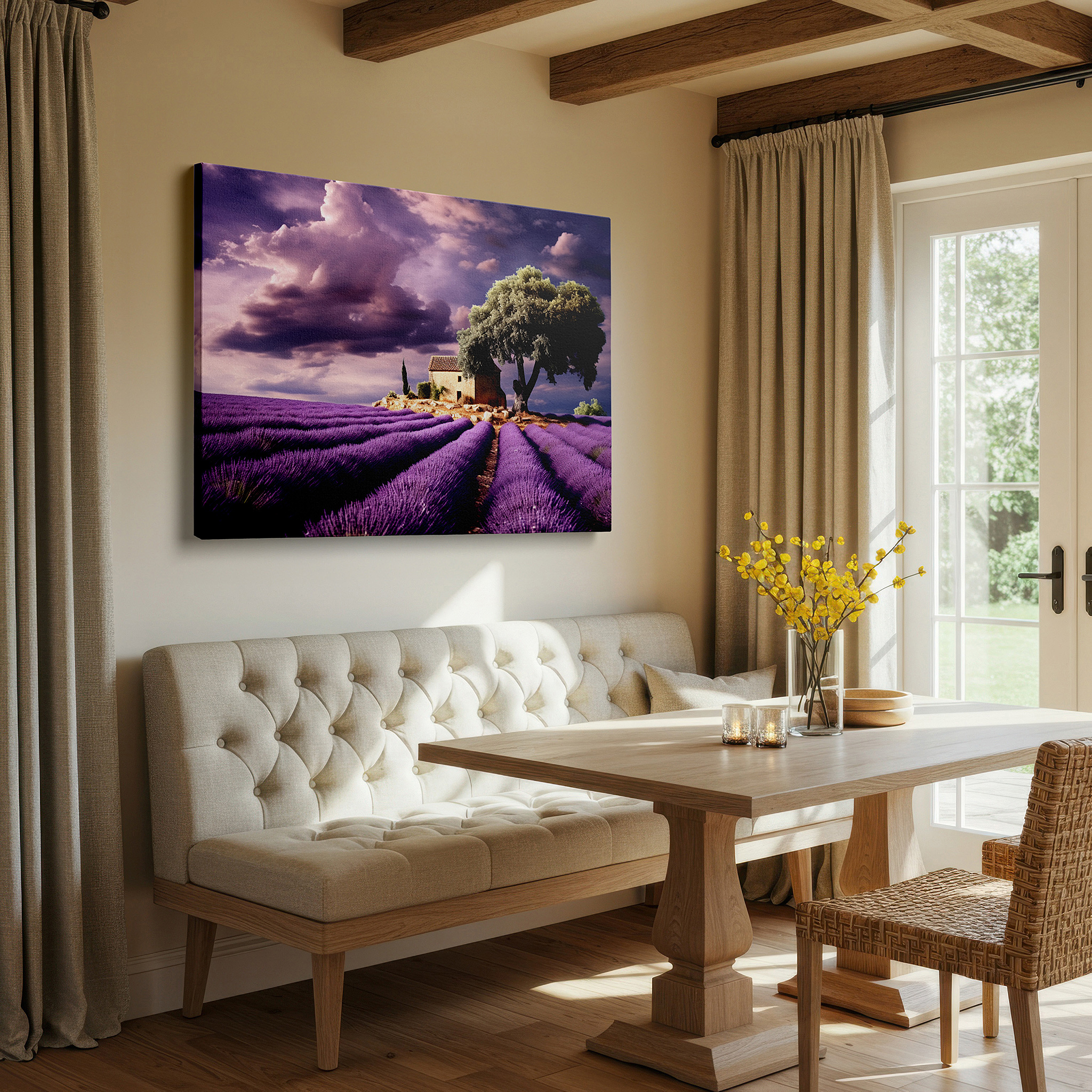 Bold and expansive at 90×60 cm — ideal for making a statement above large furniture — lavender fields and rustic charm: a peaceful nature retreat - large wall art, canvas wall art, wall decor for office and bedroom