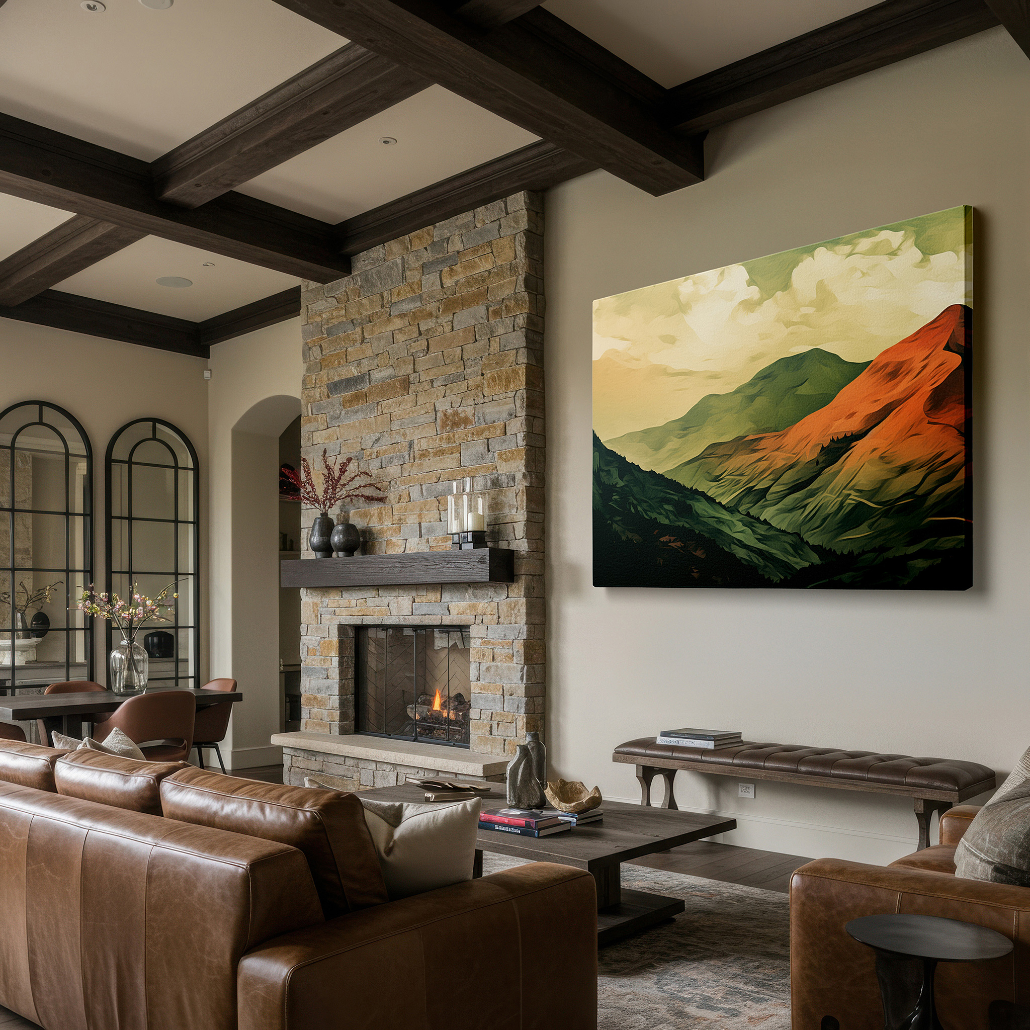 Bold and expansive at 90×60 cm — ideal for making a statement above large furniture — majestic mountain vista wall art with earthy tones blending land and sky, large canvas for office, bedroom, or living room decor