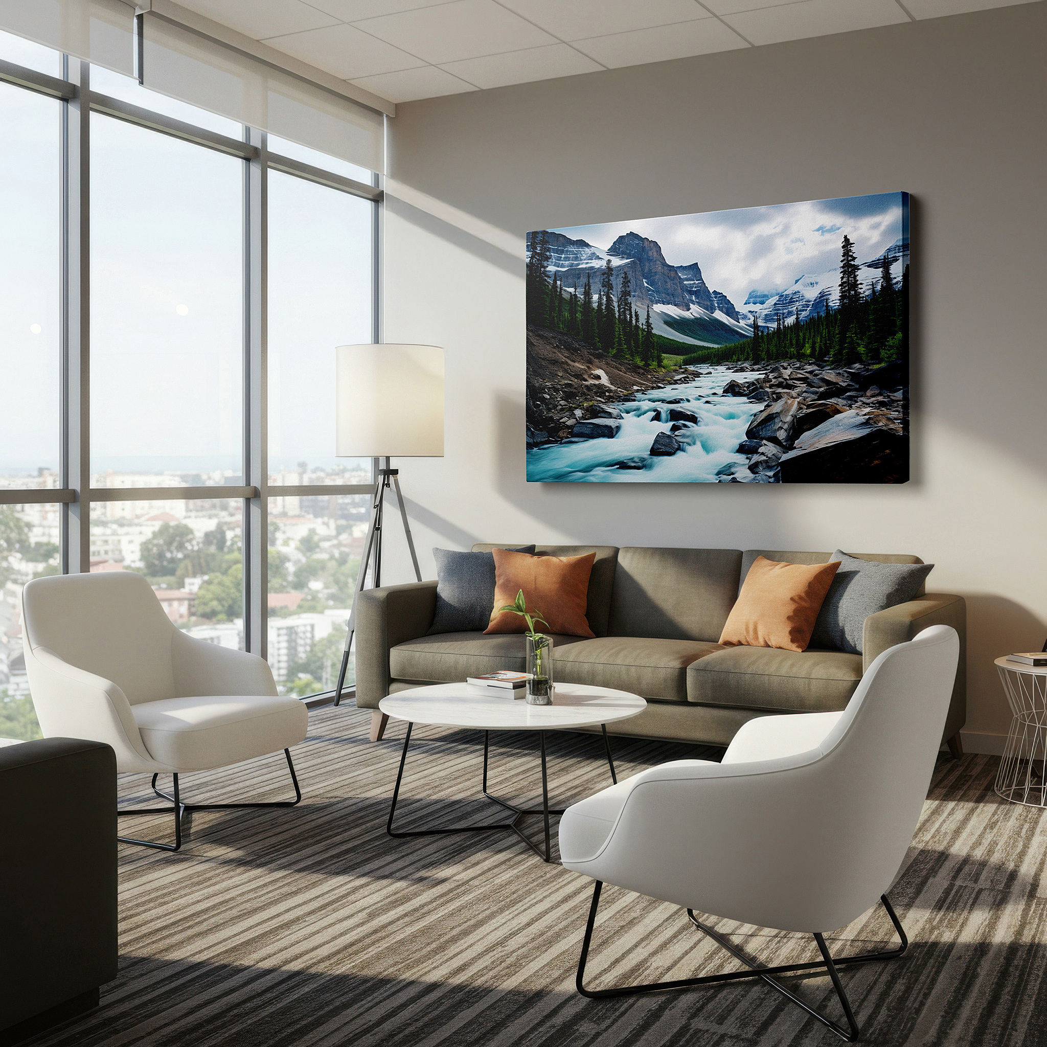 Bold and expansive at 90×60 cm — ideal for making a statement above large furniture — misty mountains and tranquil stream large canvas wall art for office, living room, and bedroom decor
