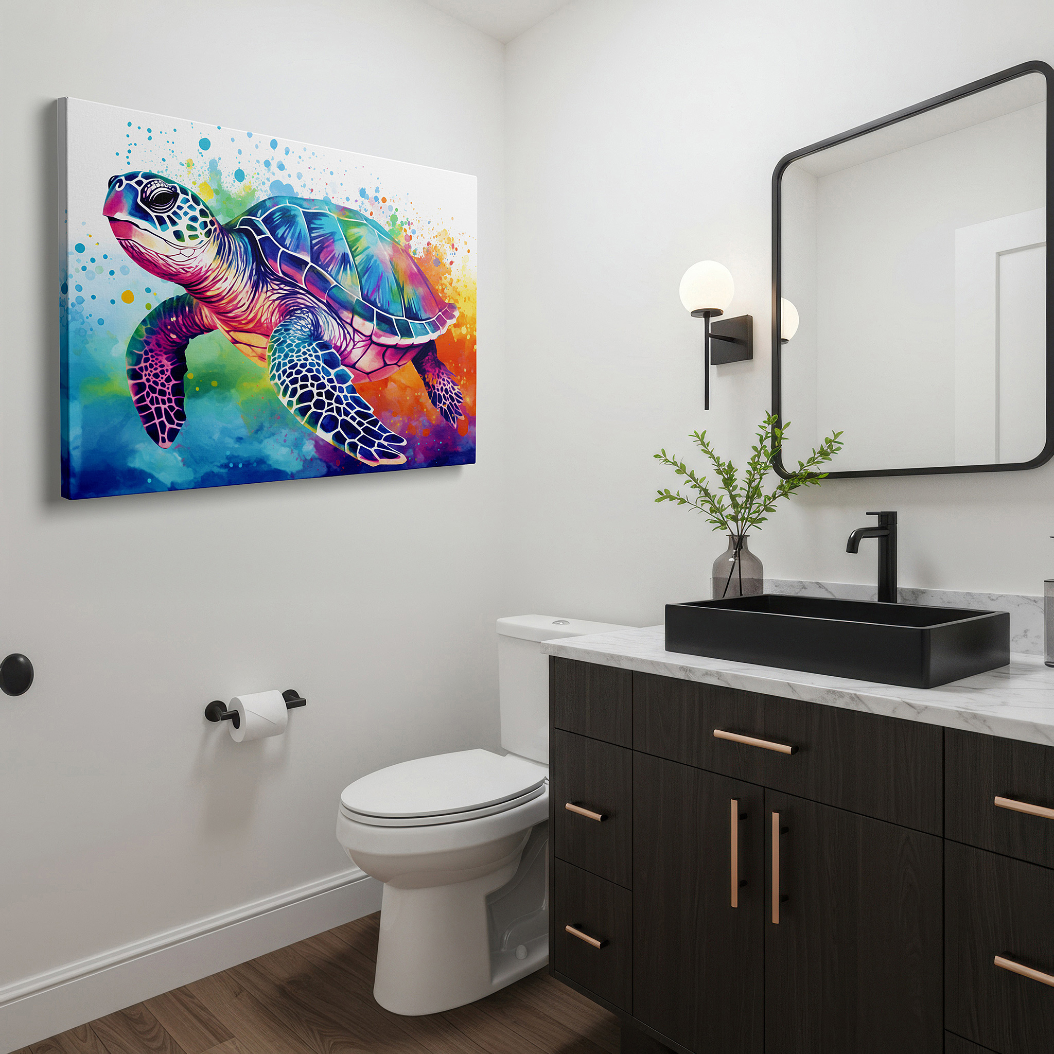 Bold and expansive at 90×60 cm — ideal for making a statement above large furniture — ocean tranquility: vibrant turtle in luminous underwater hues - large canvas wall art for home and office decor