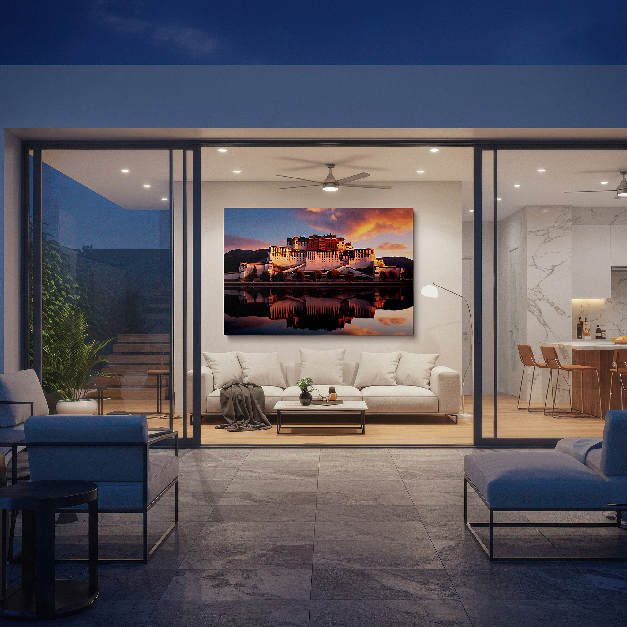 Bold and expansive at 90×60 cm — ideal for making a statement above large furniture — potala palace at sunset: a display of grand architectural beauty and spiritual peace - large wall art, canvas wall art, wall decor