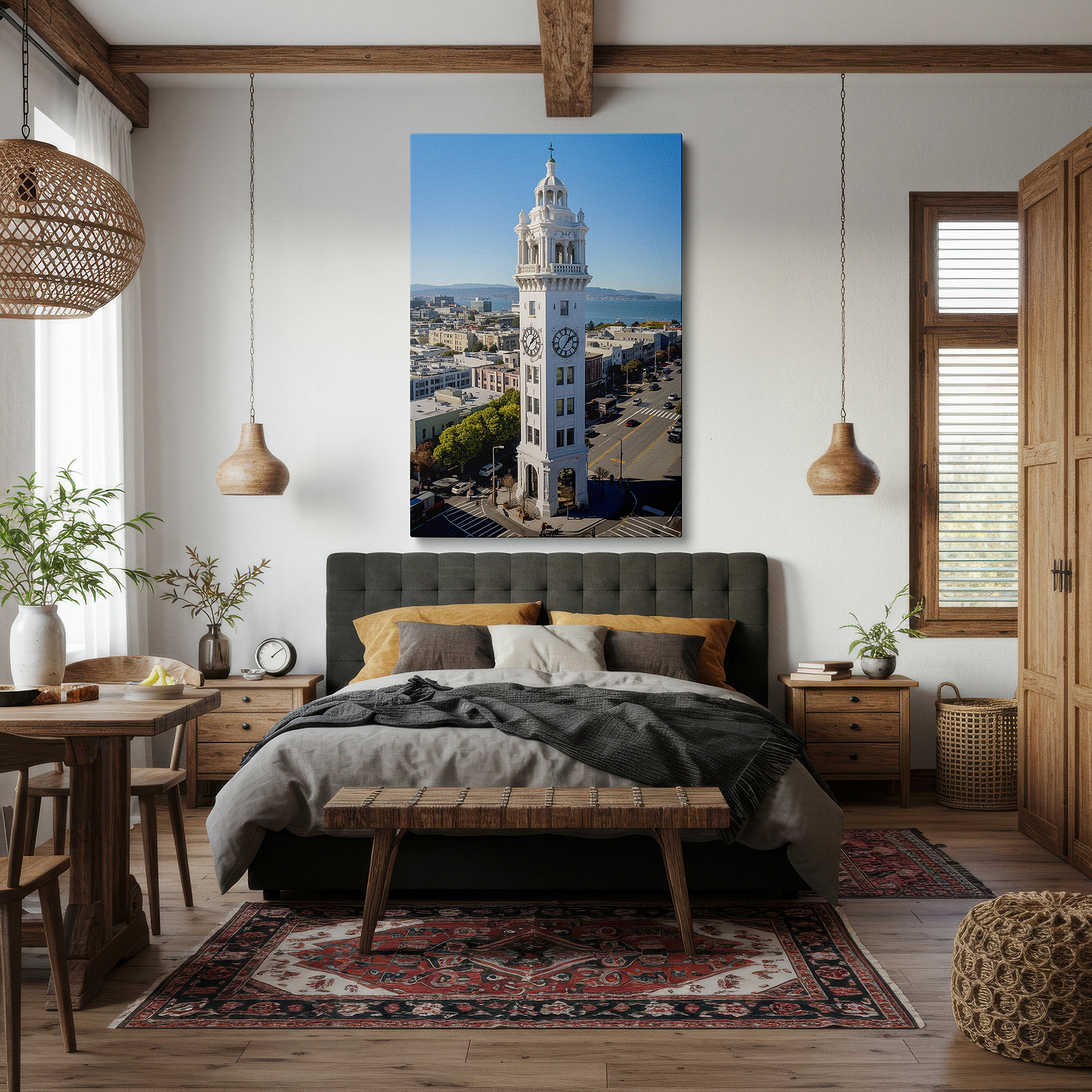 Bold and expansive at 90×60 cm — ideal for making a statement above large furniture — san francisco clock tower canvas print - a historic and cultural icon for wall decor, suitable for office and bedroom
