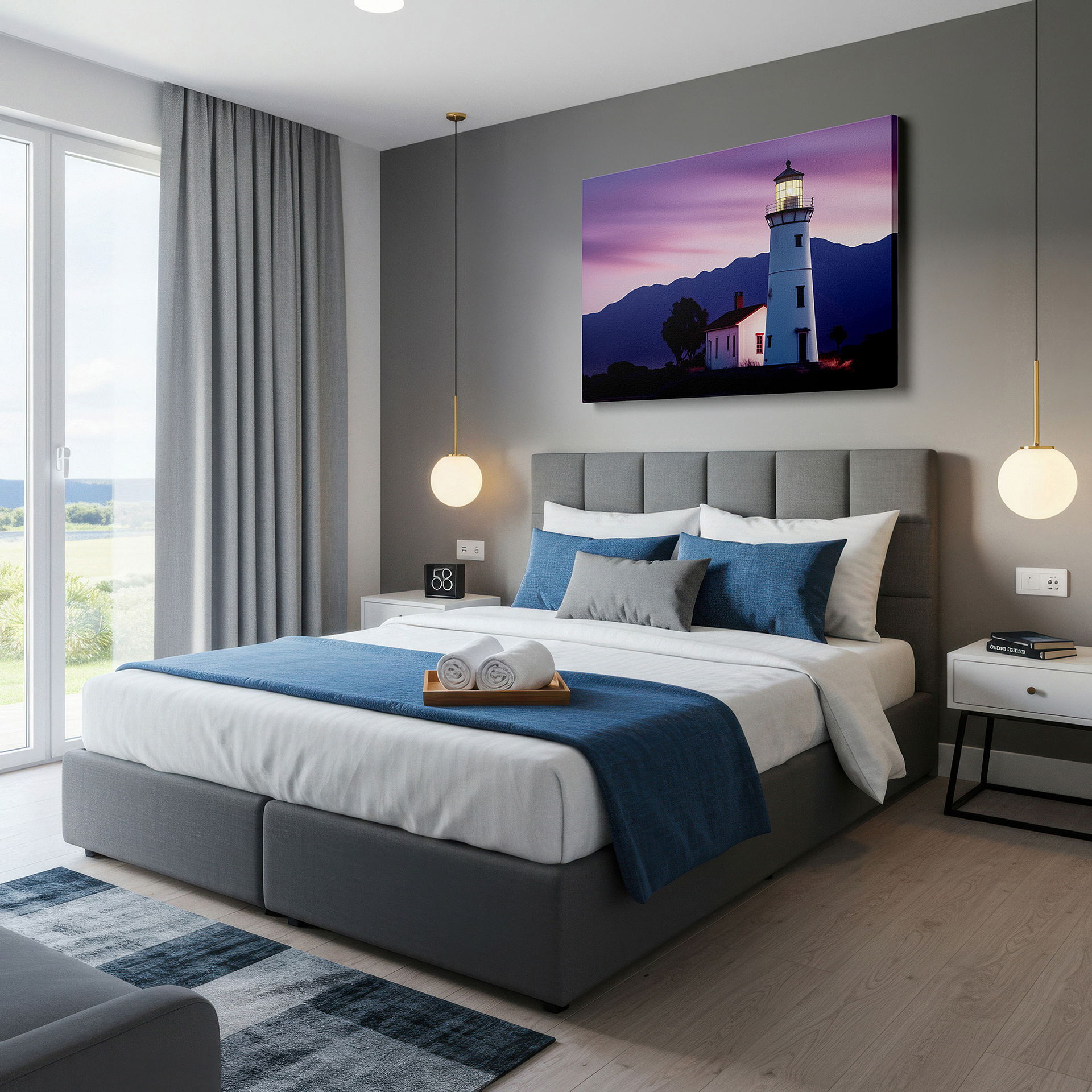Bold and expansive at 90×60 cm — ideal for making a statement above large furniture — serene coastal lighthouse at dusk - majestic cliffs and sunset colors large wall art, canvas wall decor, office wall art