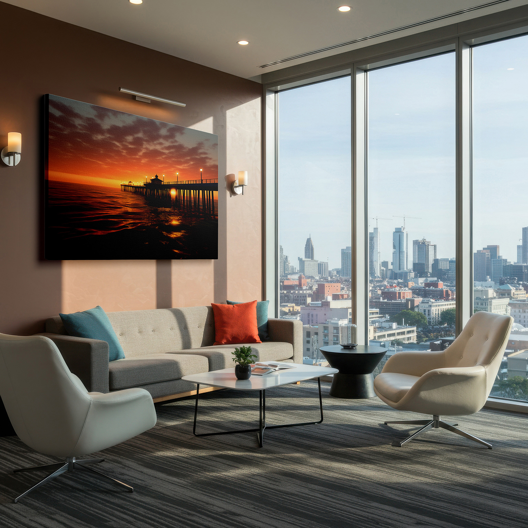 Bold and expansive at 90×60 cm — ideal for making a statement above large furniture — serene sunset at the pier: tranquil beauty ideal for calm and inspiration - large wall art, canvas wall art, wall decor for office
