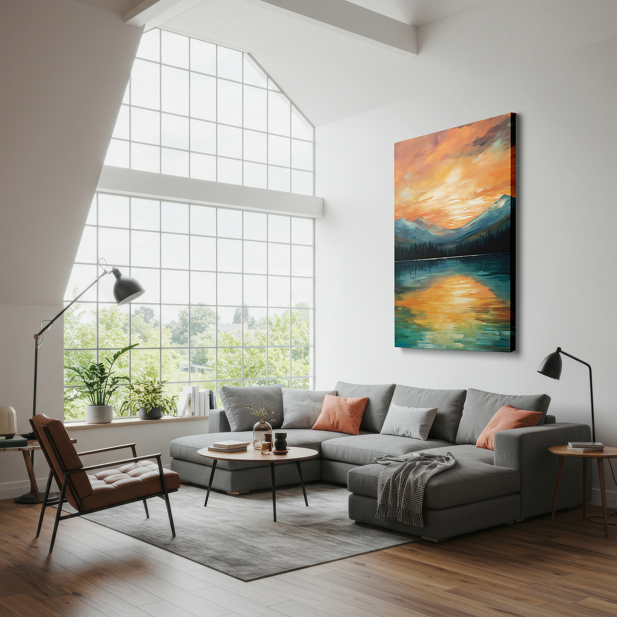 Bold and expansive at 90×60 cm — ideal for making a statement above large furniture — serene sunset over tranquil mountain lake - nature's beauty reflected in large wall art, canvas decor for office and bedroom