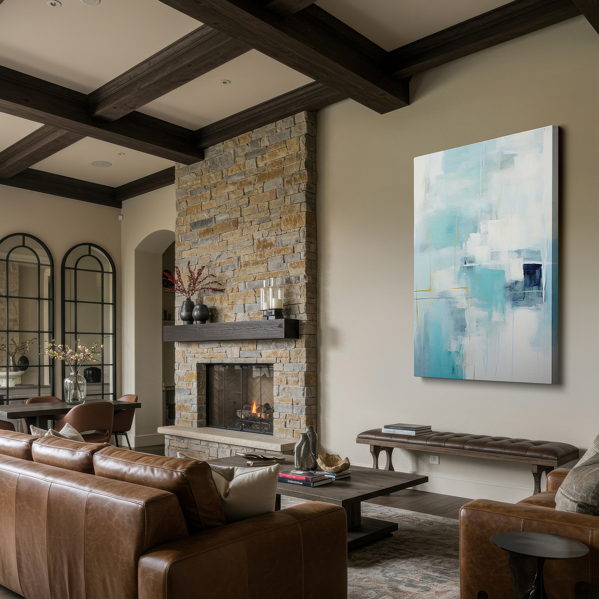 Bold and expansive at 90×60 cm — ideal for making a statement above large furniture — soothing blue sanctuary: serene abstract landscape for peaceful reflection, large canvas wall art decor