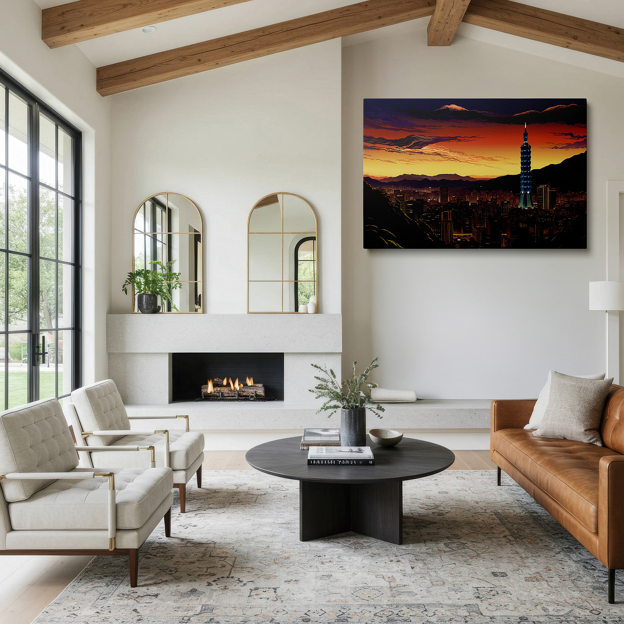 Bold and expansive at 90×60 cm — ideal for making a statement above large furniture — taipei 101 against twilight skies - blending city vibrance with peaceful nature large wall art, canvas wall art, wall decor, office wall art, bedroom art