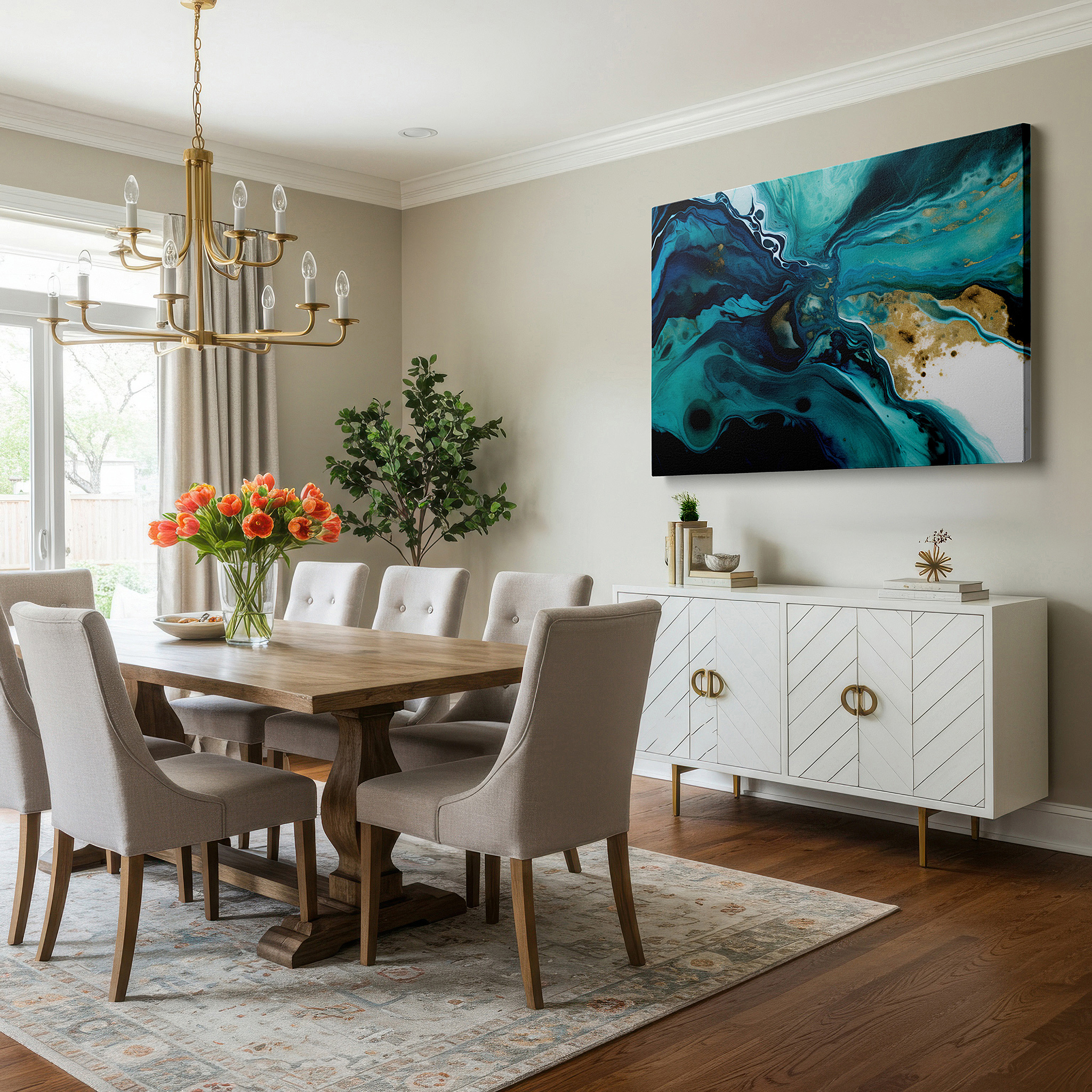 Bold and expansive at 90×60 cm — ideal for making a statement above large furniture — turquoise waves and golden streaks - a mesmerizing blend of chaos and serenity large wall art, canvas wall art, wall decor for office and bedroom